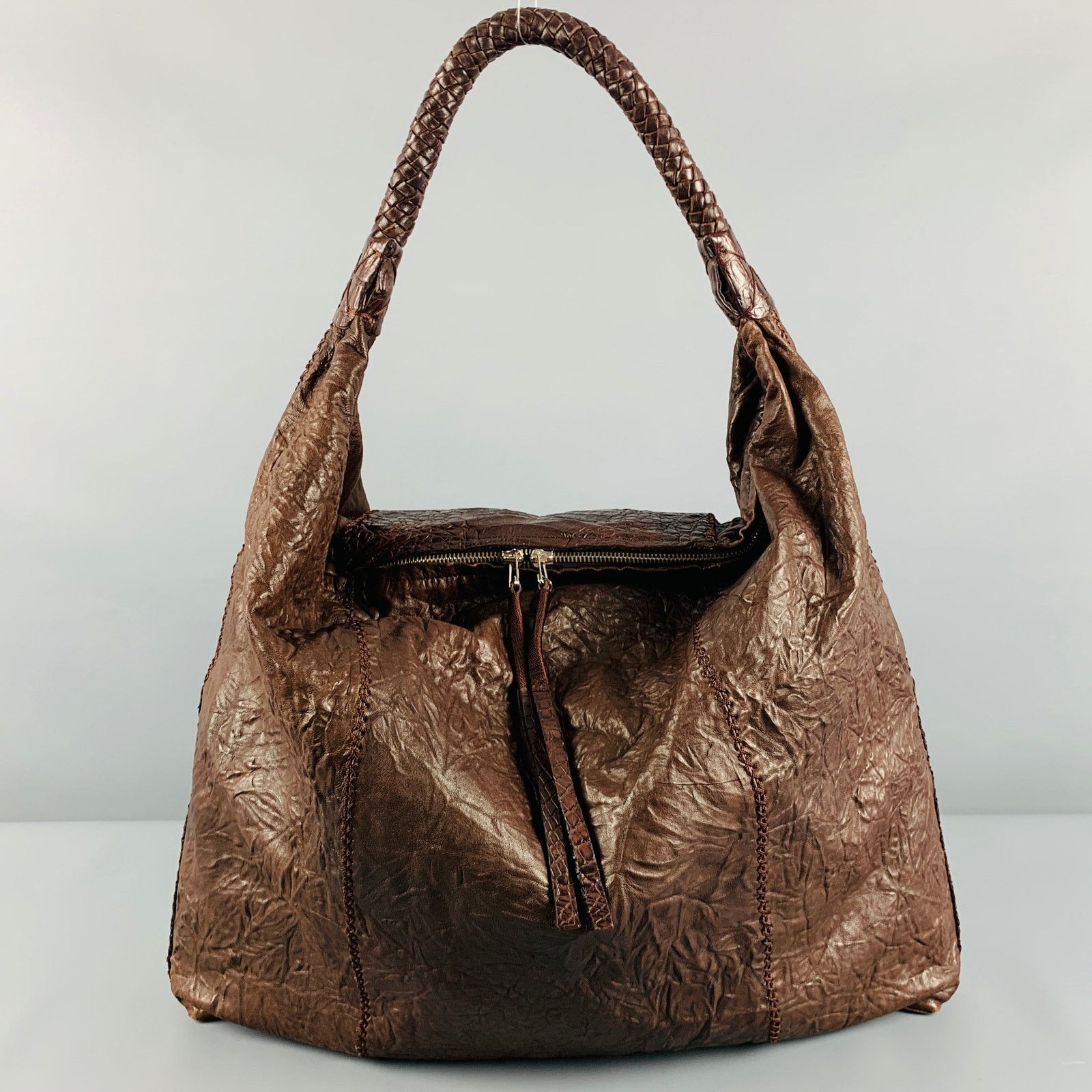 Other Brown Mixed Leathers Alligator Leather Hobo Handbag Size ONE SIZE - 3 Thumbnail