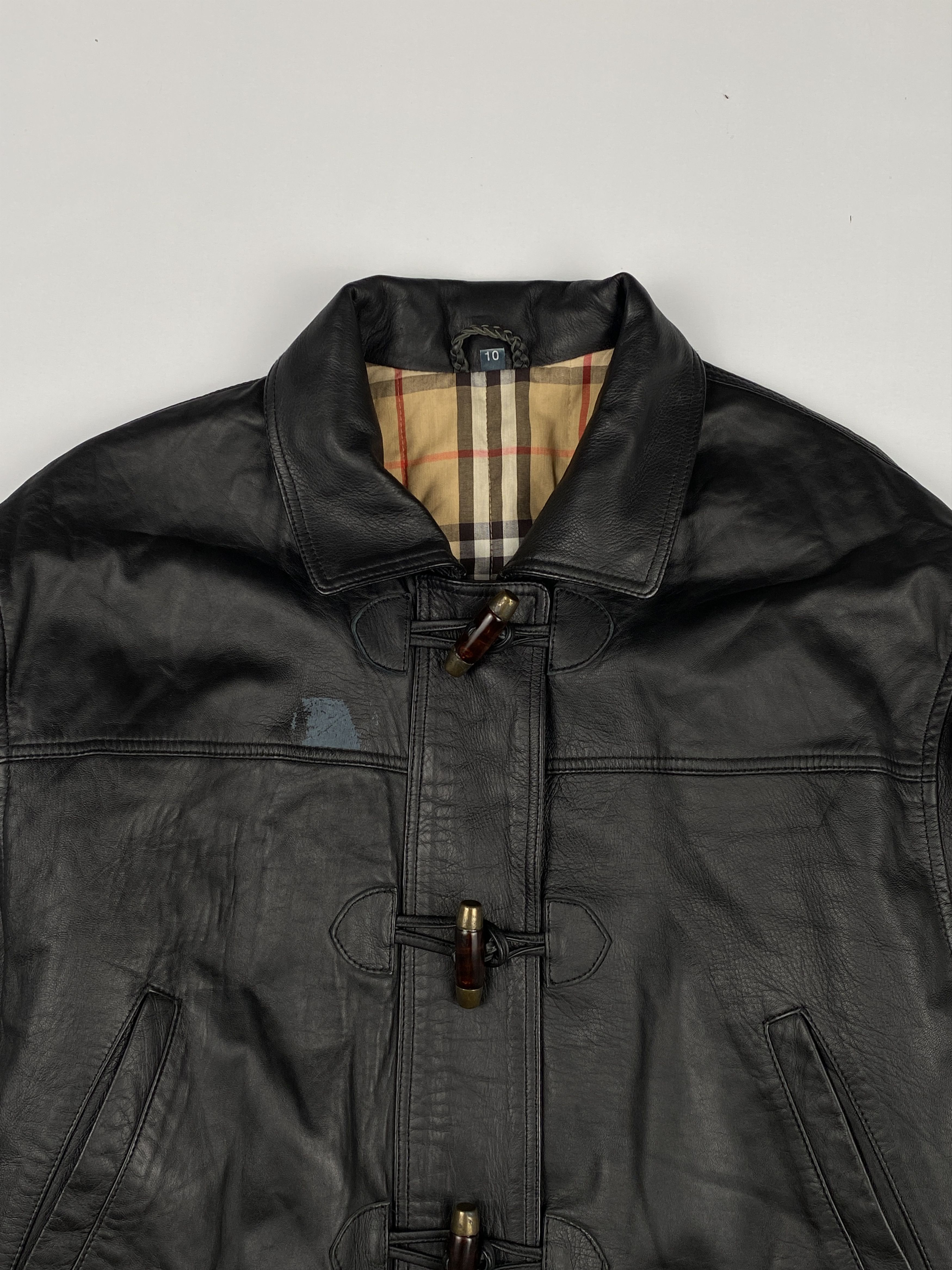 Burberry Vintage Duffle Coat Nova Check Leather Jacket Size M / US 6-8 / IT 42-44 - 3 Thumbnail
