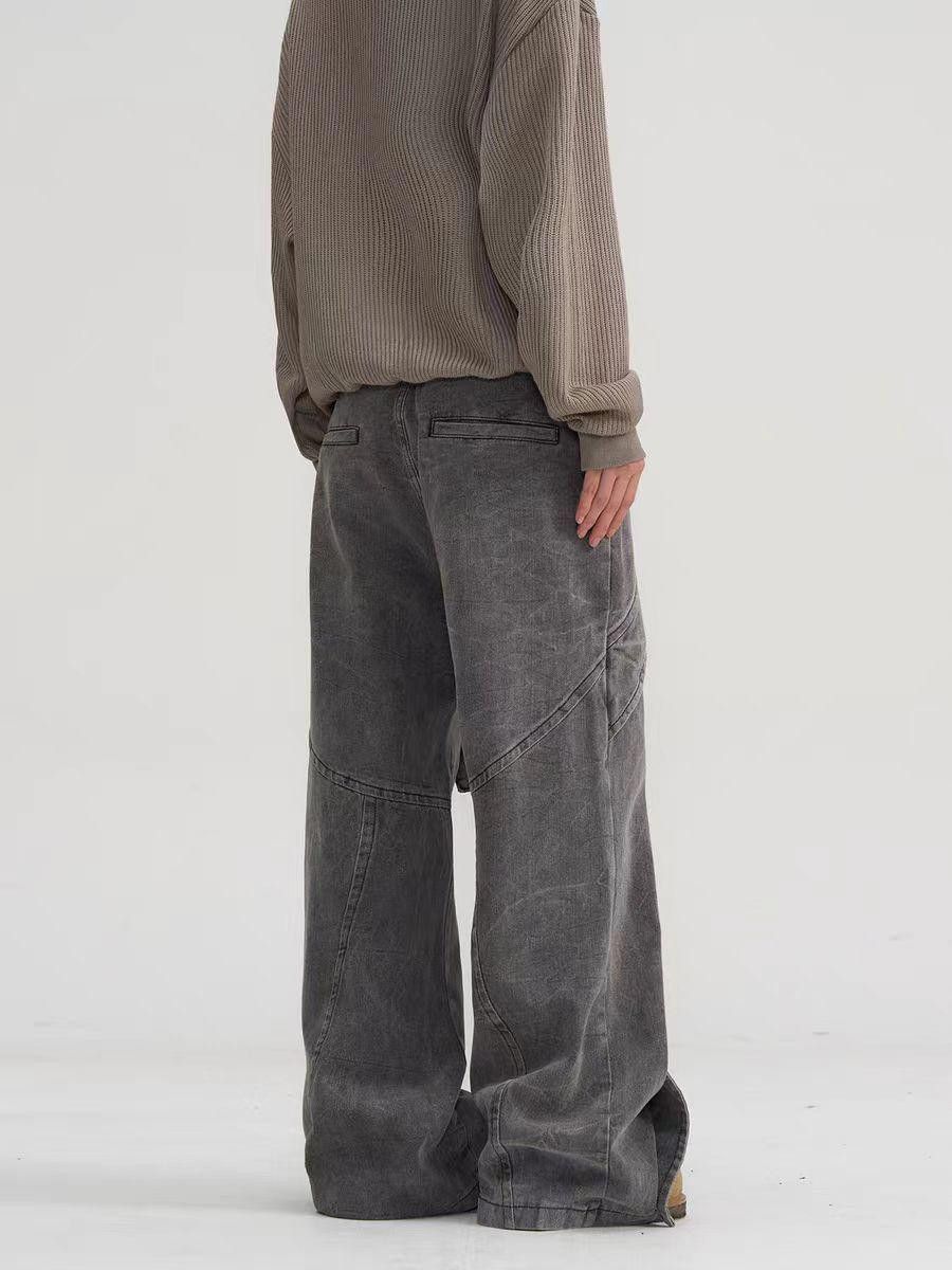 Japanese Brand Wide Leg Washed Gray Denim Jeans with Strap Size US 30 / EU 46 - 6 Thumbnail