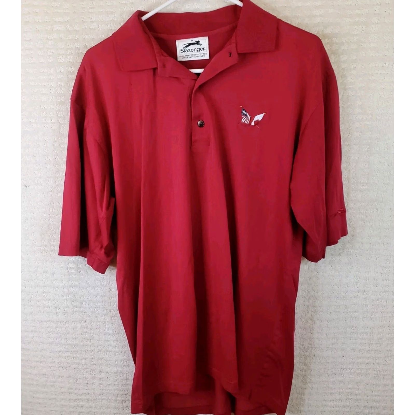 Vintage VINTAGE Slazenger Polo Shirt Mens M Solid Red Logo Secession Golf Club Flags Shirt Size US M / EU 48-50 / 2 - 2 Thumbnail