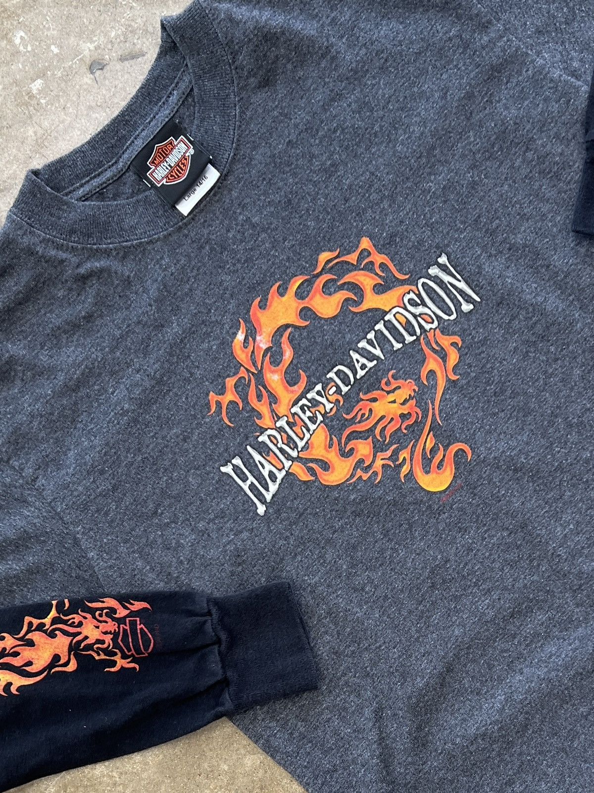 Harley Davidson Vintage 2009 Harley Davidson Flame Sleeve Youth Large 14/16 Size US XS / EU 42 / 0 - 1 Thumbnail