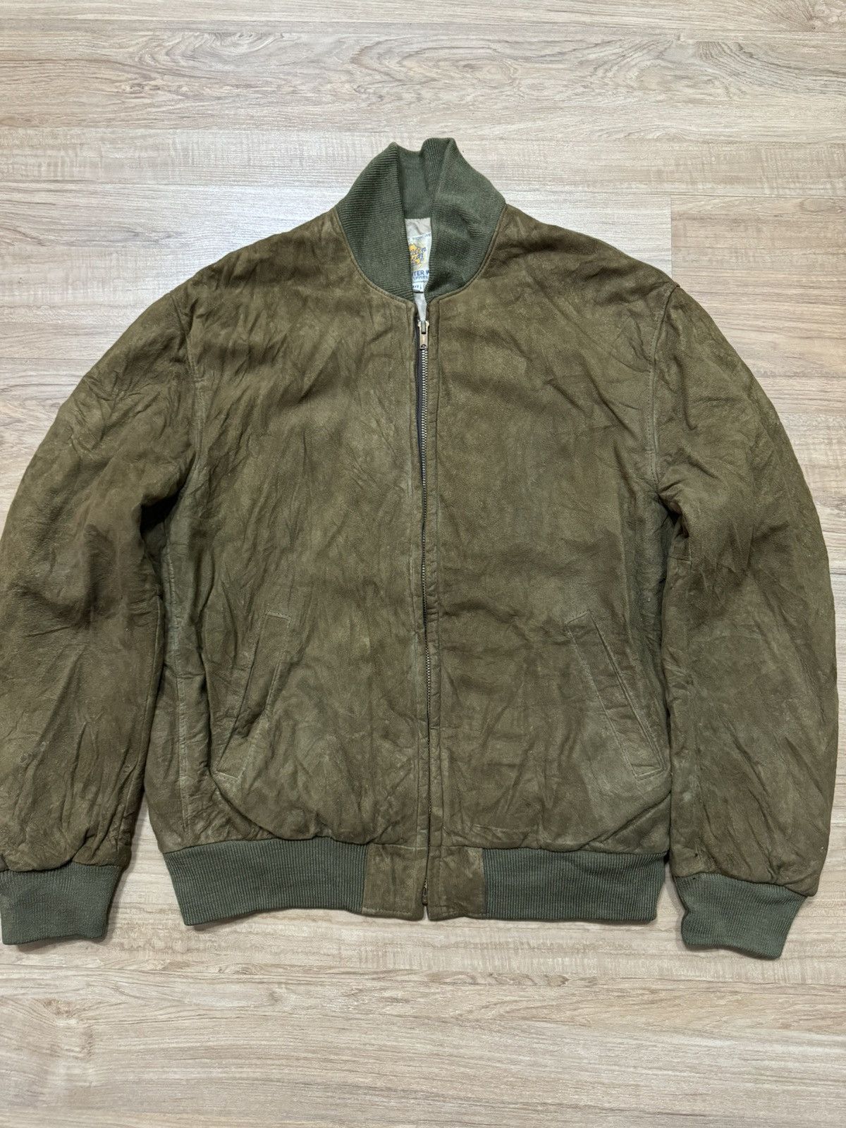 image of Golden Bear Suede Leather Jacket in Green, Men's (Size Large)