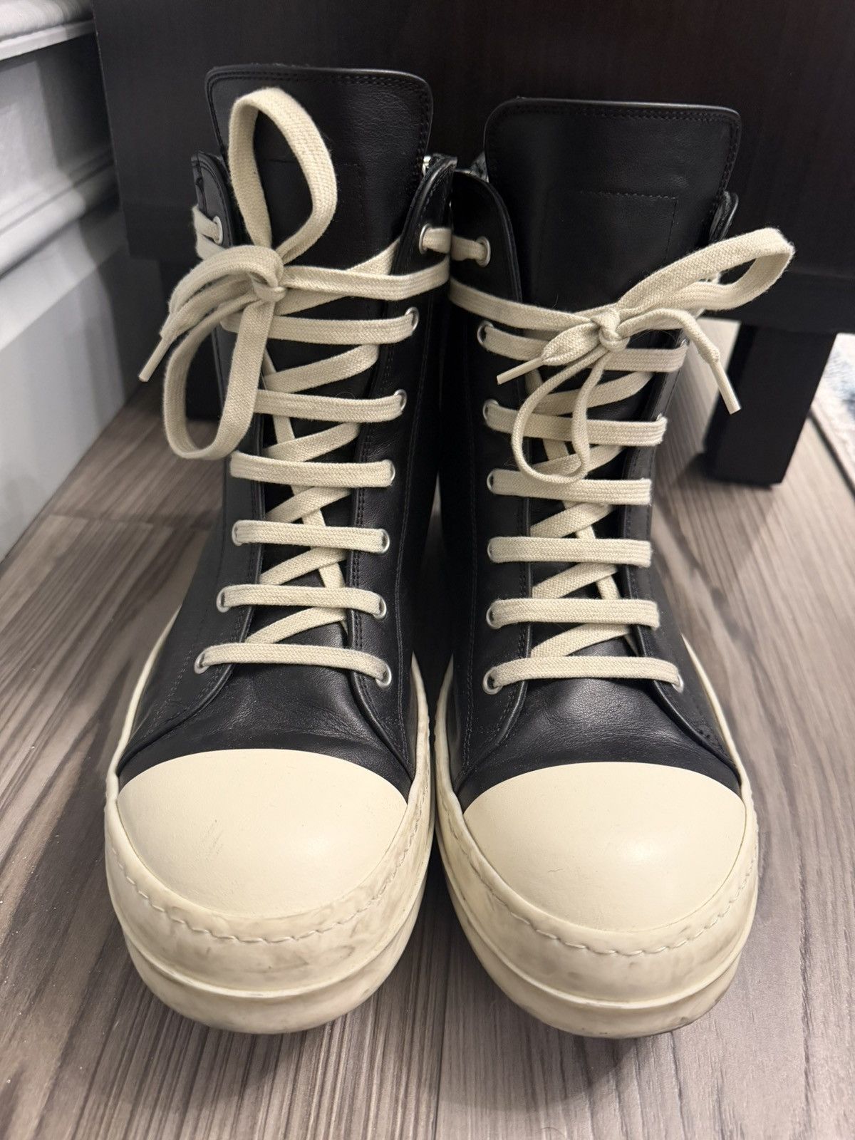 Rick Owens Rick Owen’s Mainline Leather Ramones black/milk size 42 Size US 9 / EU 42 - 1 Thumbnail