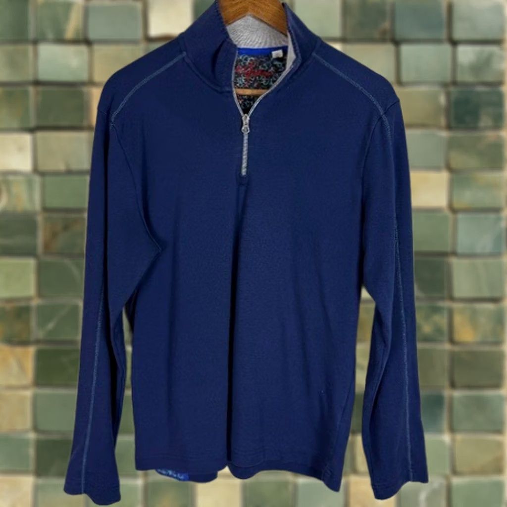 Robert Graham Robert Graham Sweater Pullover 1/4 Zip Navy Blue Cotton Men M Mock Neck Regular Size Size US M / EU 48-50 / 2 - 1 Thumbnail