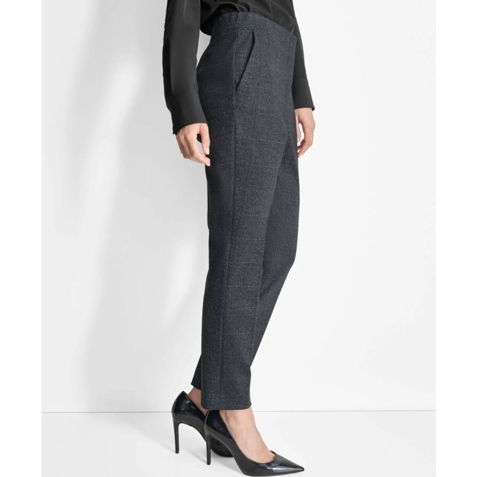 DKNY DKNY Women Charcoal Plaid Slim Ankle Trousers Size 14 Size 36" / US 14 / IT 50 - 3 Thumbnail