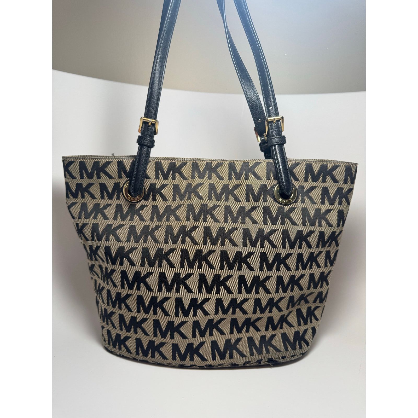Michael Kors Michael Kors Jet Set Monogram Black & Grey Tote w/Leather Size ONE SIZE - 1 Thumbnail