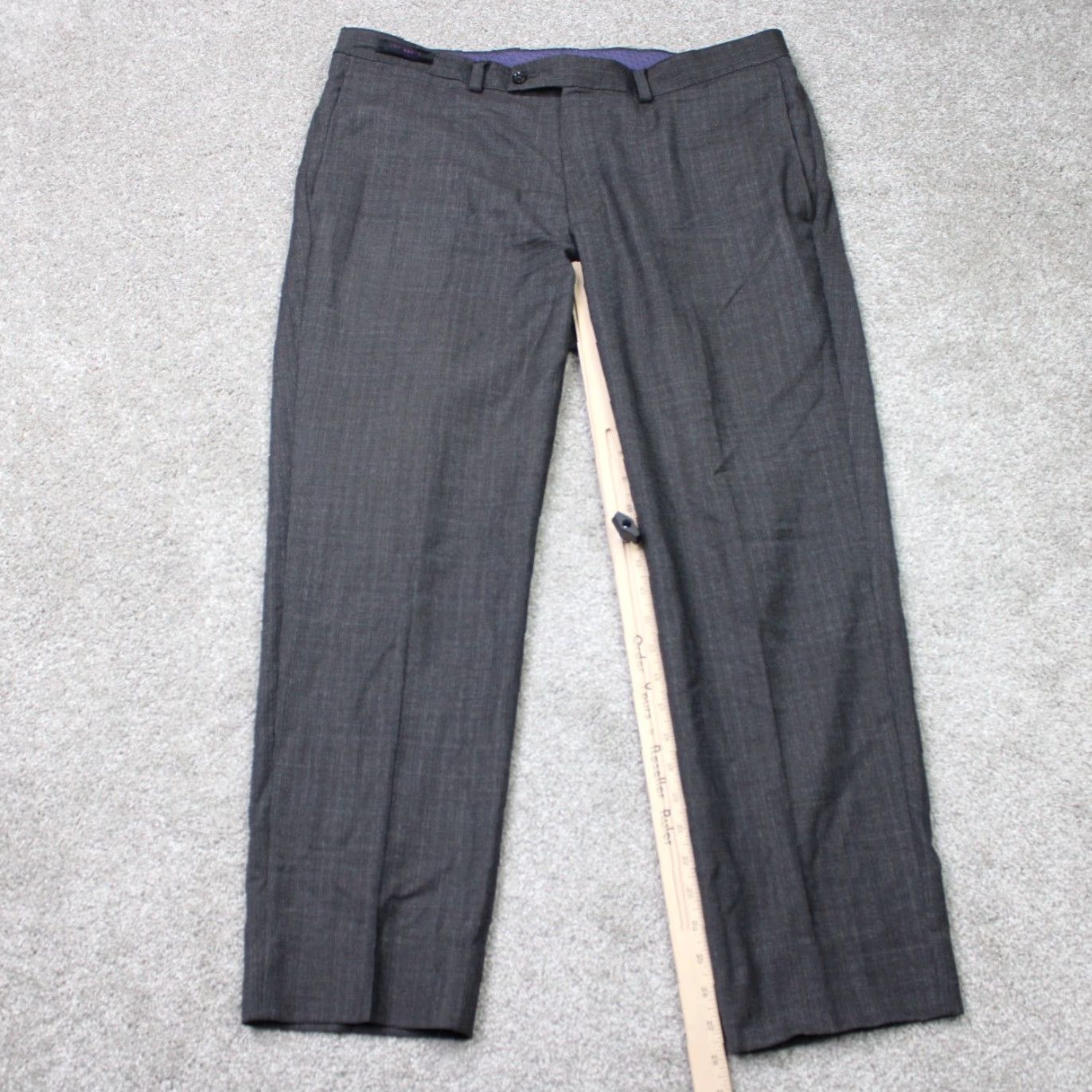 Ted Baker Ted Baker London Pants Mens 36R Gray Solid Wool Flat Front Straight Back Pocket Dress Pants Size US 36 / EU 52 - 3 Thumbnail