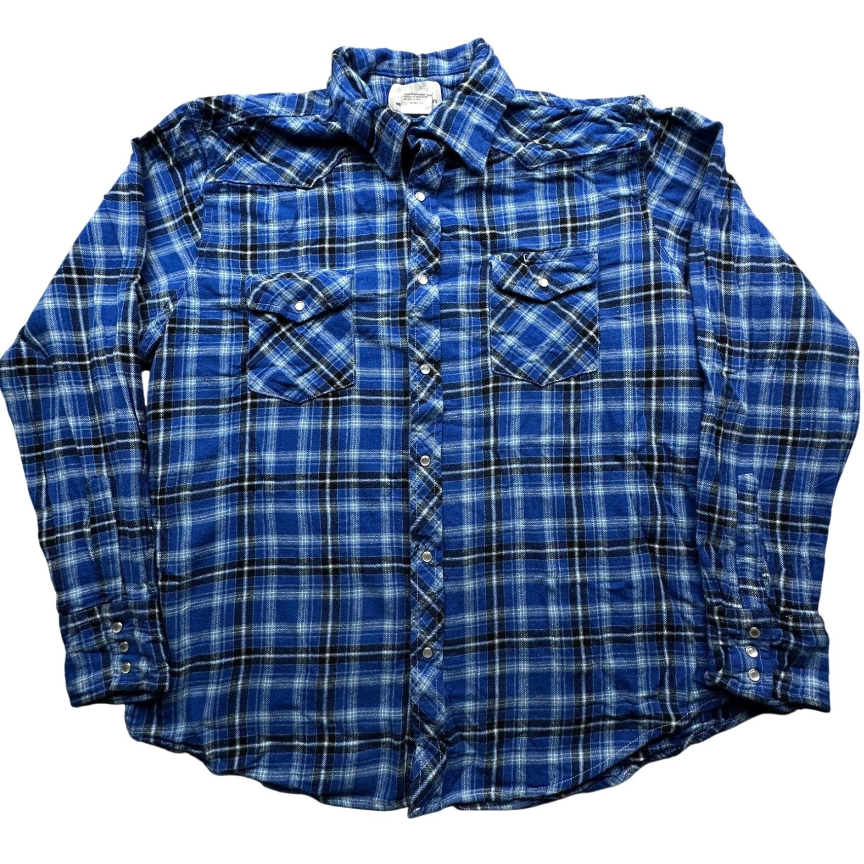 Wrangler Wrangler Pearl Snap Plaid Flannel Shirt Mens XL Long Sleeve Pockets Blue Black Size US XL / EU 56 / 4 - 2 Thumbnail