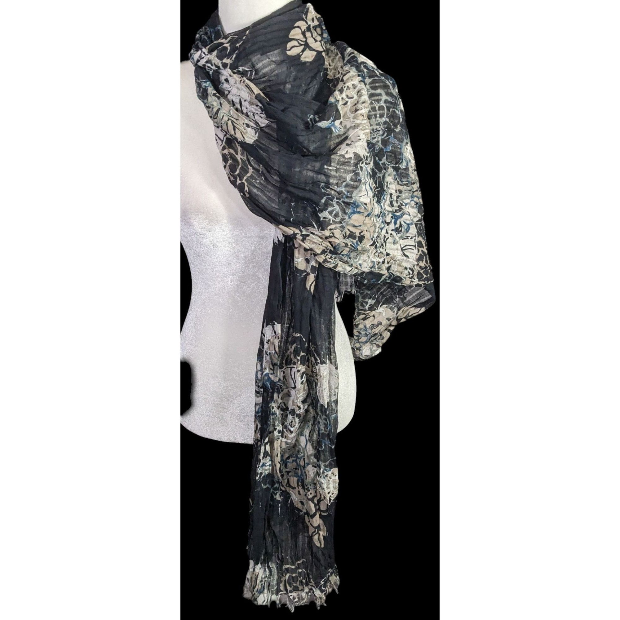 Other Gothic Floral Scrunched Lightweight Scarf Wrap 74"x26" Black Size ONE SIZE - 1 Thumbnail