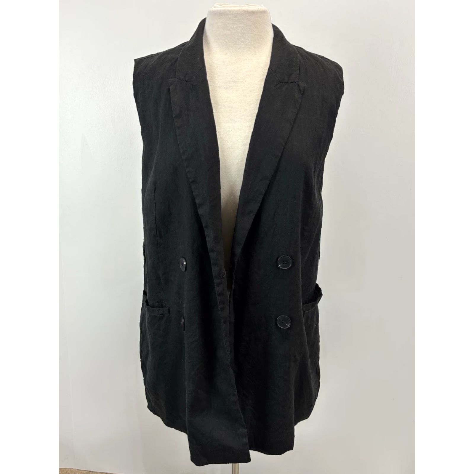 Jason Wu JASON WU Linen Blend Vest Women M Black Sleeveless Mid-Length Button Double Breasted Belt Loops, No Belt, Vintage? No Size M / US 6-8 / IT 42-44 - 7 Thumbnail