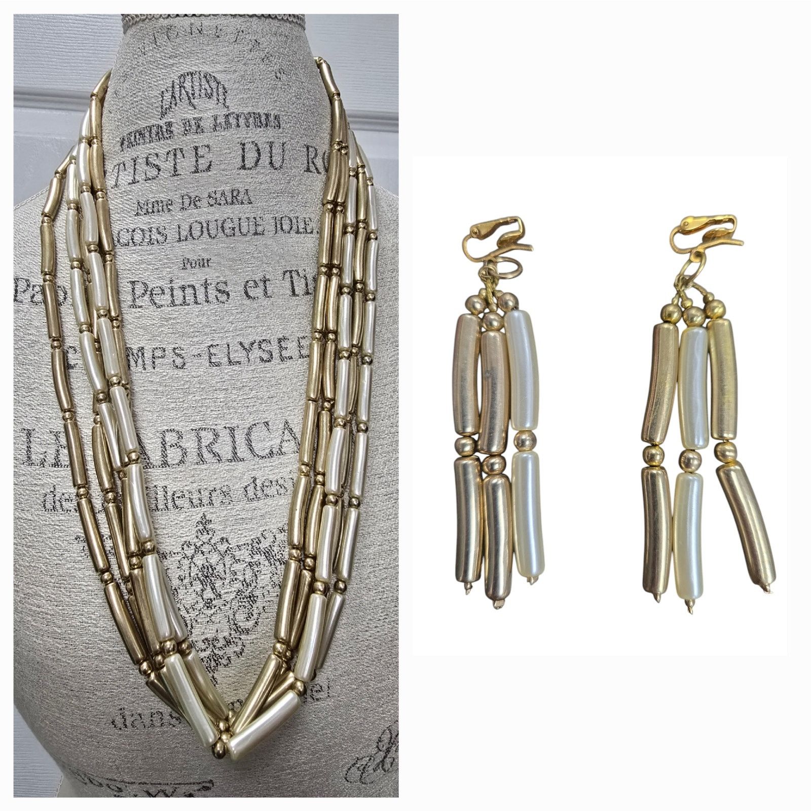 Other Vintage 5 strand Pearl & Goldtone Necklace & Earring Set Size ONE SIZE - 1 Thumbnail