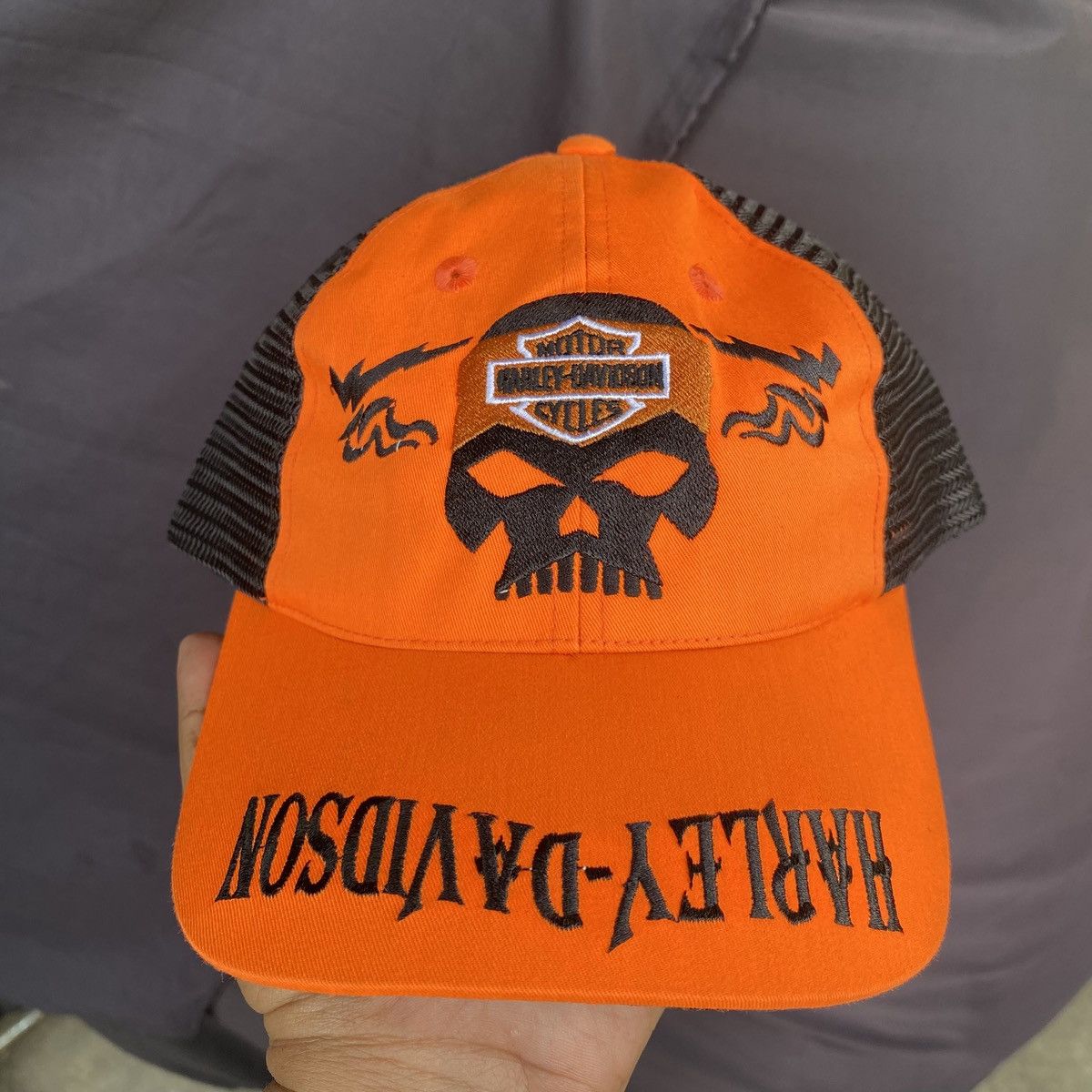 Harley Davidson Harley davidson willie G skull orange six panel trucker hat Size ONE SIZE - 1 Thumbnail