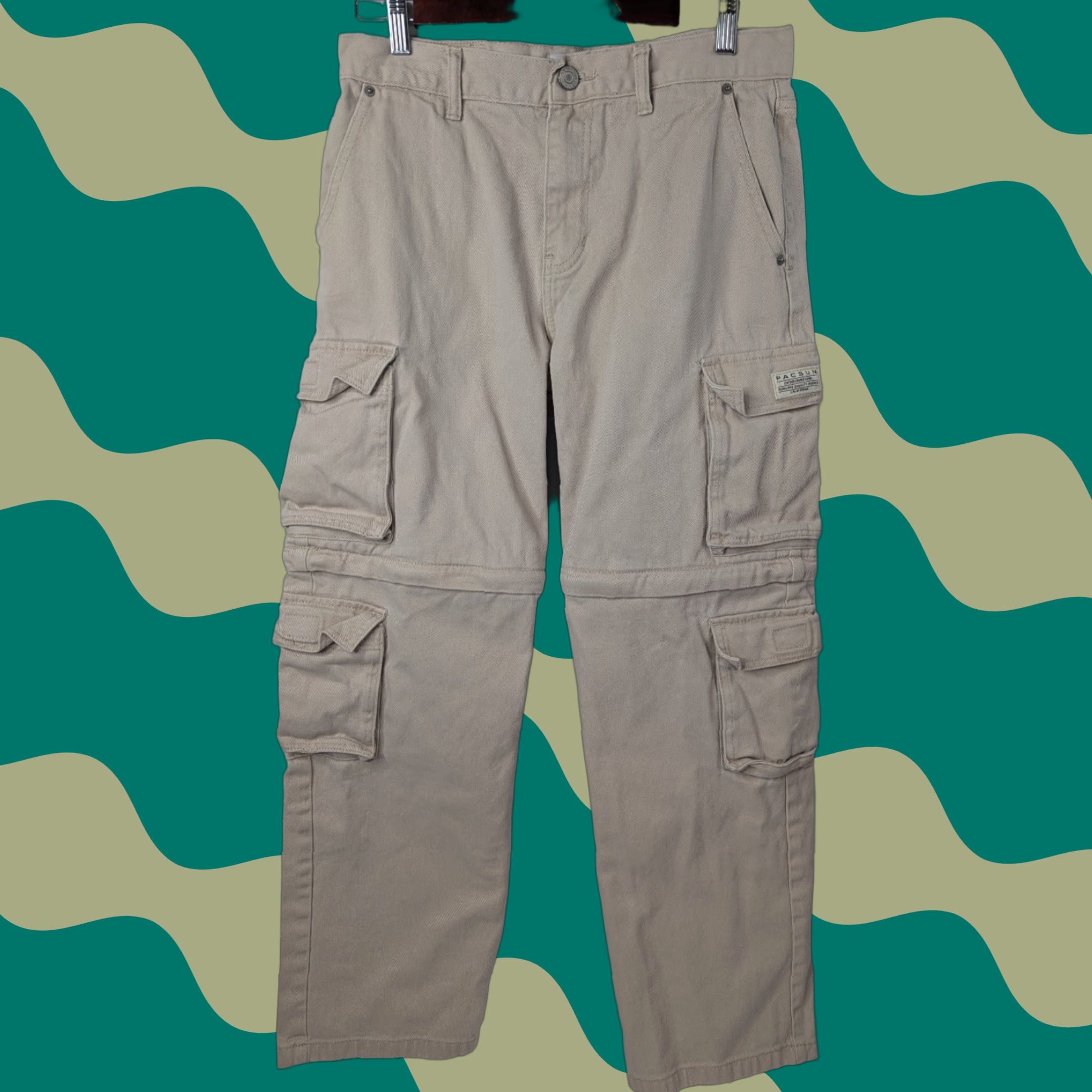 Pacsun Pacsun Cargo Convertible Pants Baggy Wide-Leg Denim Men Regular 30x32 Ivory Cotton Zipper Pockets 100% Cotton Y2K Vintage No Size US 32 / EU 48 - 1 Thumbnail