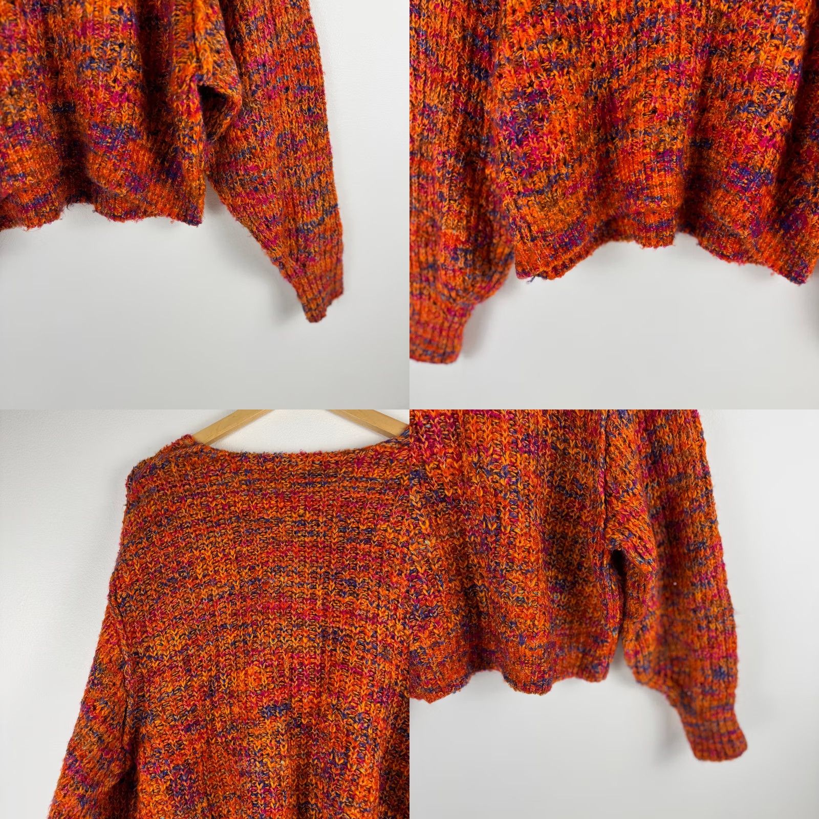 Free People Free People Highland V-Neck Sweater Orange Multi Space Dye Chunky Knit XS Size XS / US 0-2 / IT 36-38 - 9 Thumbnail