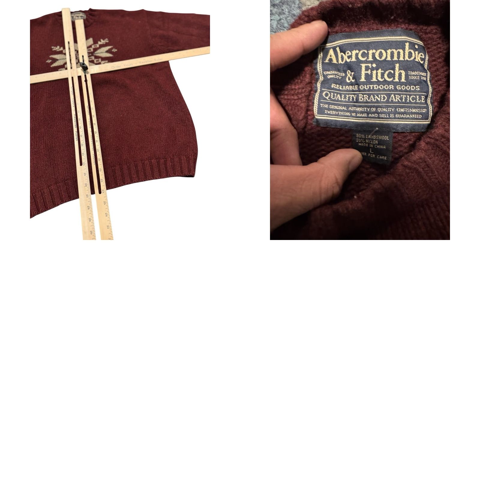 Abercrombie & Fitch Abercrombie & Fitch Sweater Mens Large Burgundy Lambswool Snowflake Crewneck Christmas Pullover Knit Long Sleeve Size US L / EU 52-54 / 3 - 10 Thumbnail