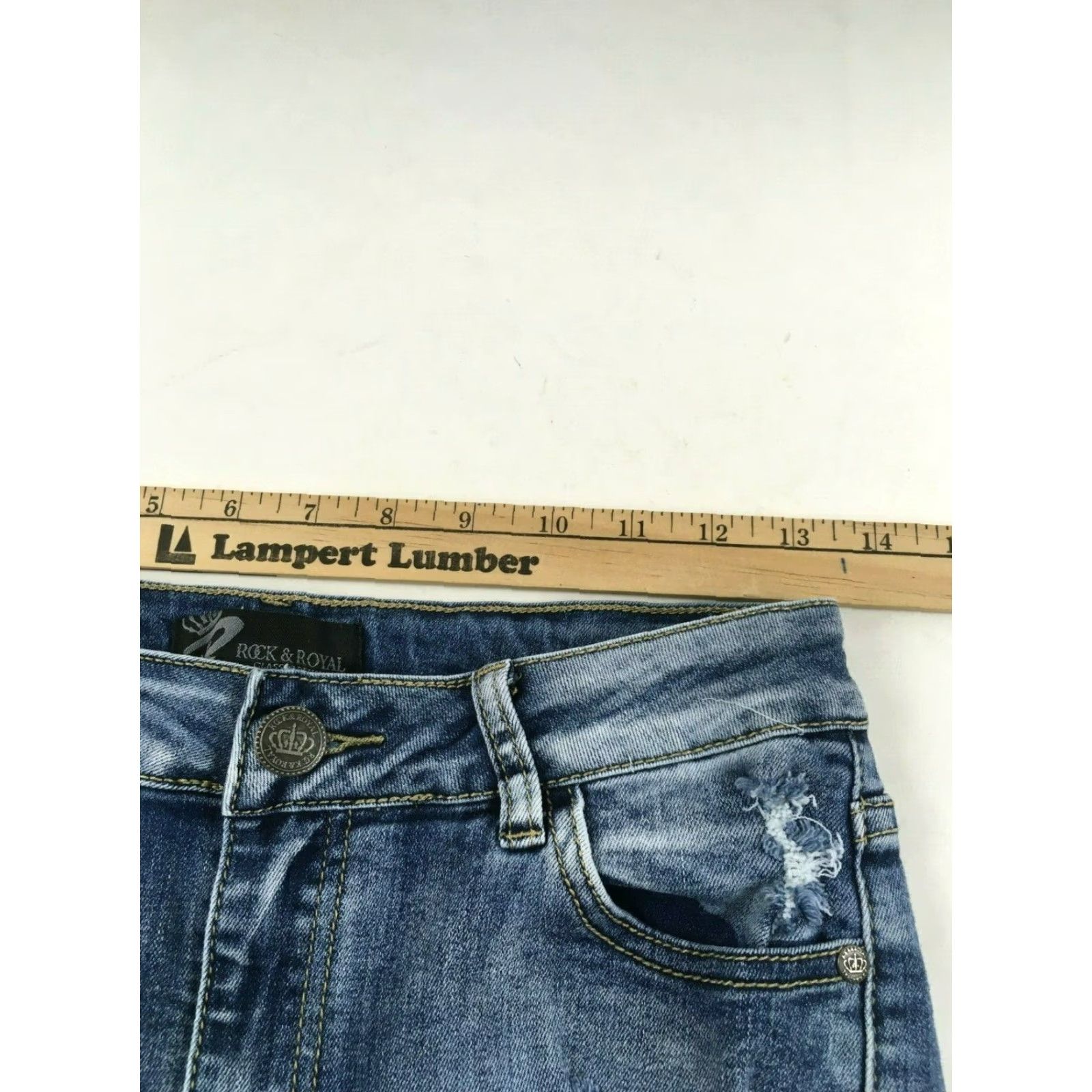 Denime Rock & Royal Jean Shorts Women's Medium Blue Denim Distressed Mid Rise Regular Size 32" / US 10 / IT 46 - 3 Thumbnail