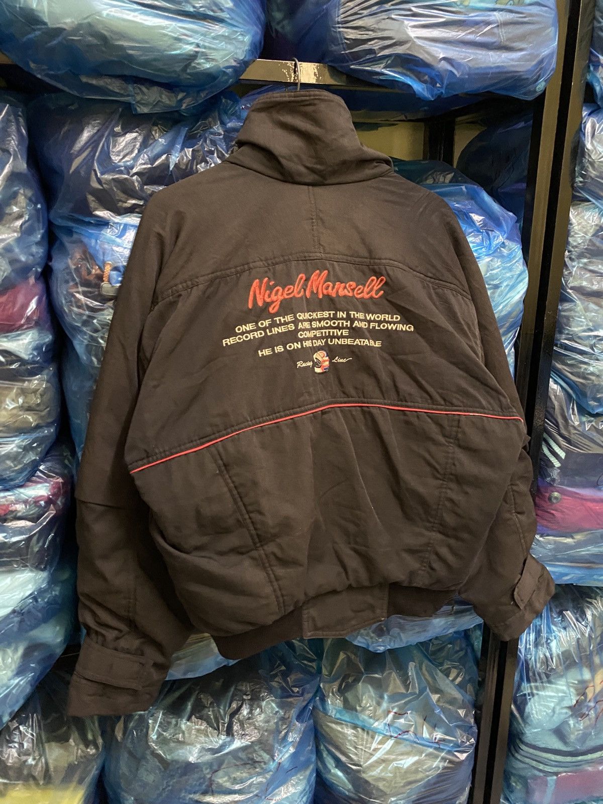 Formula 1 Nigel Mansell Racing Bomber Jacket 1990s Black F1 Motorsport Size US L / EU 52-54 / 3 - 18 Thumbnail