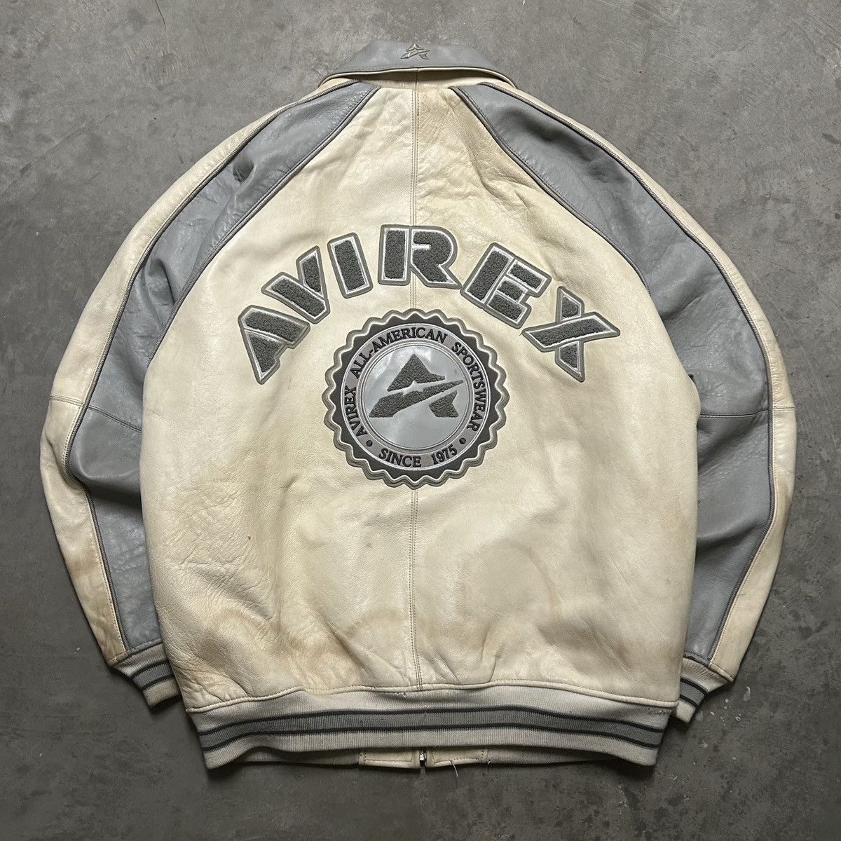 image of Avirex Vintage 90’S Genuine Leather Jacket in White, Men's (Size XL)