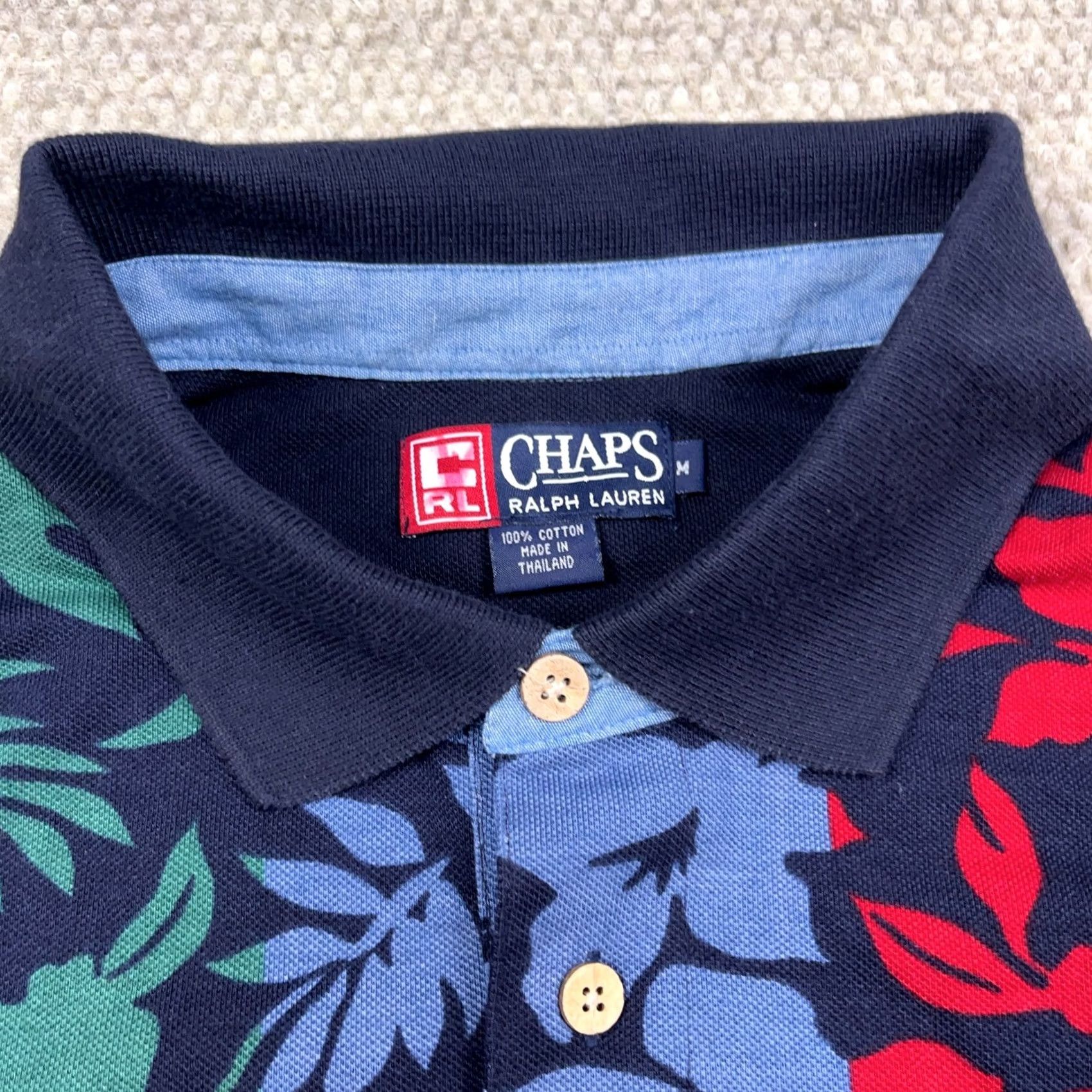 Chaps VINTAGE Chaps Ralph Lauren Polo Shirt Men Medium Blue Hawaiian Floral Rugby Y2K Size US M / EU 48-50 / 2 - 3 Thumbnail