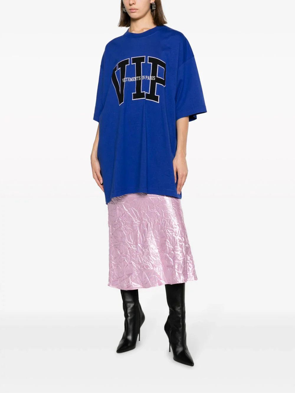 Vetements Blue Embroidered VIP Logo Oversized T-Shirt Size L / US 10 / IT 46 - 1 Thumbnail
