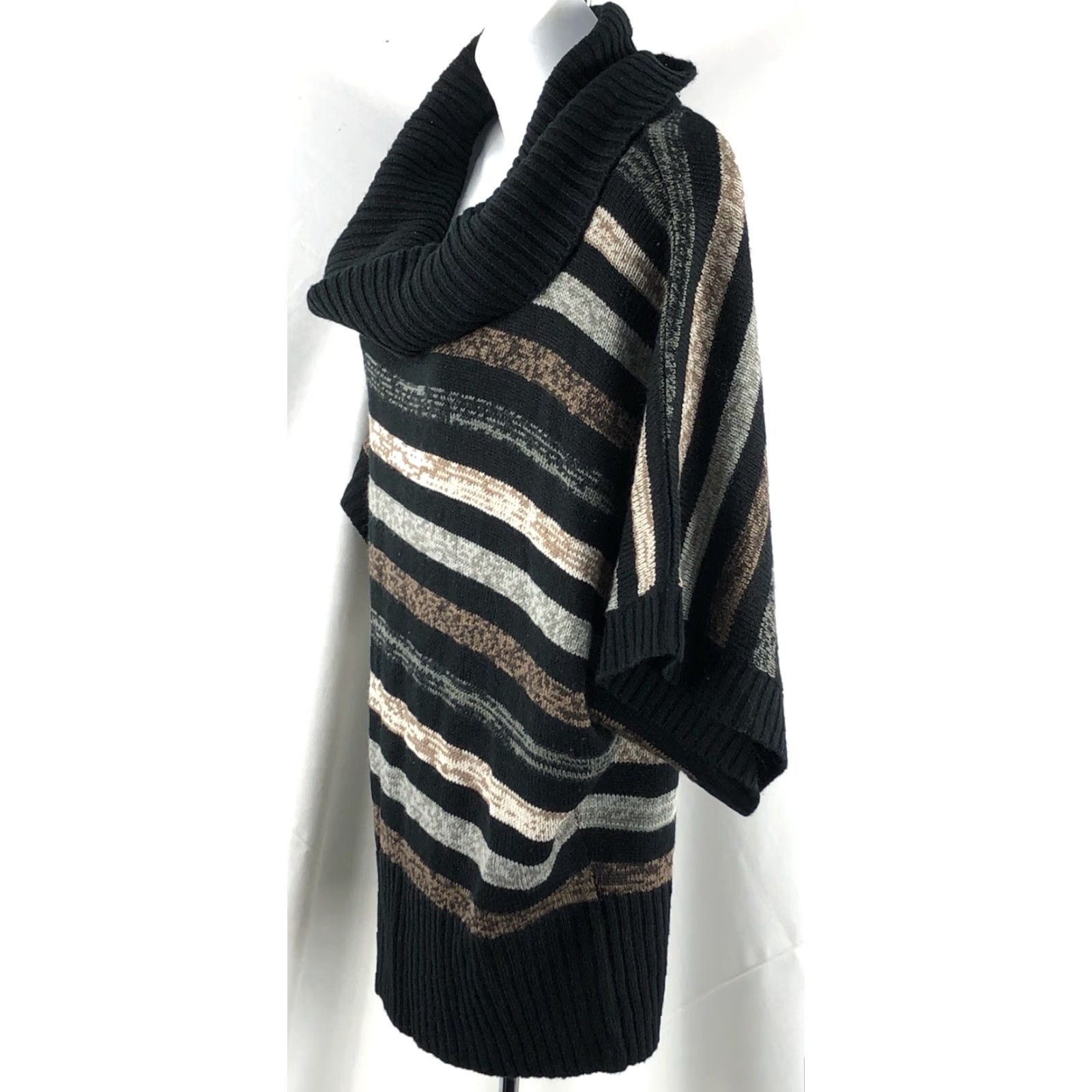 Faded Glory Faded Glory XL Cowl Neck Sweater Dolman Sleeve Striped Black/Brown Knit Pullover Women Casual Workwear Size XL Size XL / US 12-14 / IT 48-50 - 2 Thumbnail