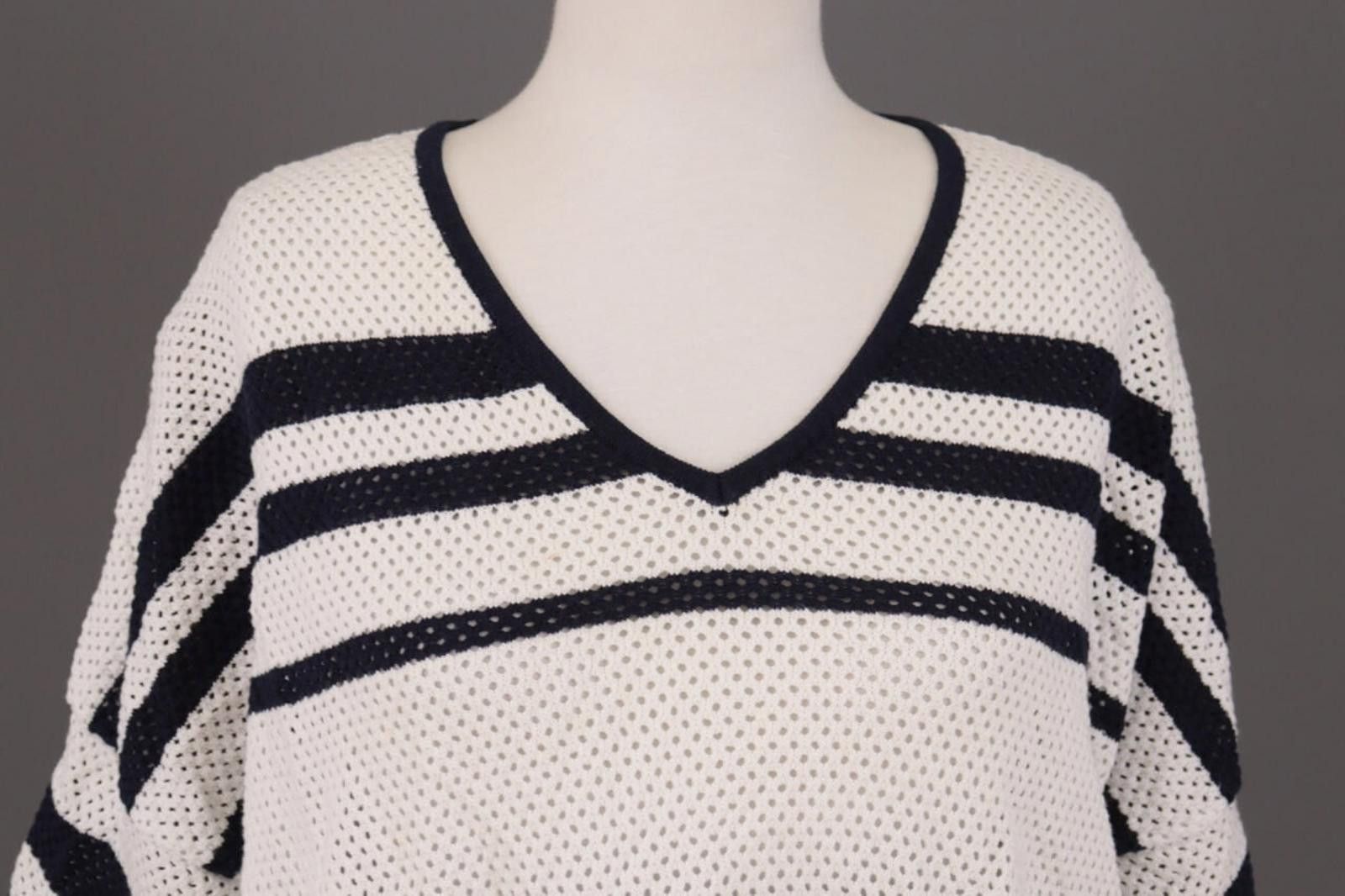 Saint James Saint James White Striped V-Neck Tunic Shirt Size US 18 LXL Size XXL / US 16-18 / IT 52-54 - 4 Thumbnail