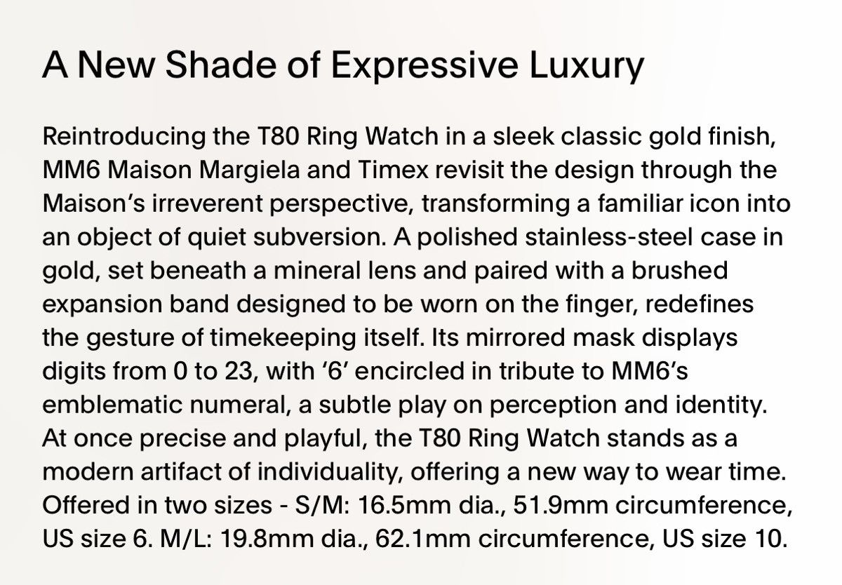 Maison Margiela × Timex Maison Margiela MM6 x Timex T80 Ring Watch Size ONE SIZE - 10 Thumbnail