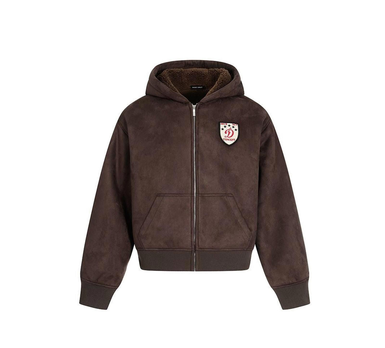 Brown Faux Suede Zip-Up Jacket