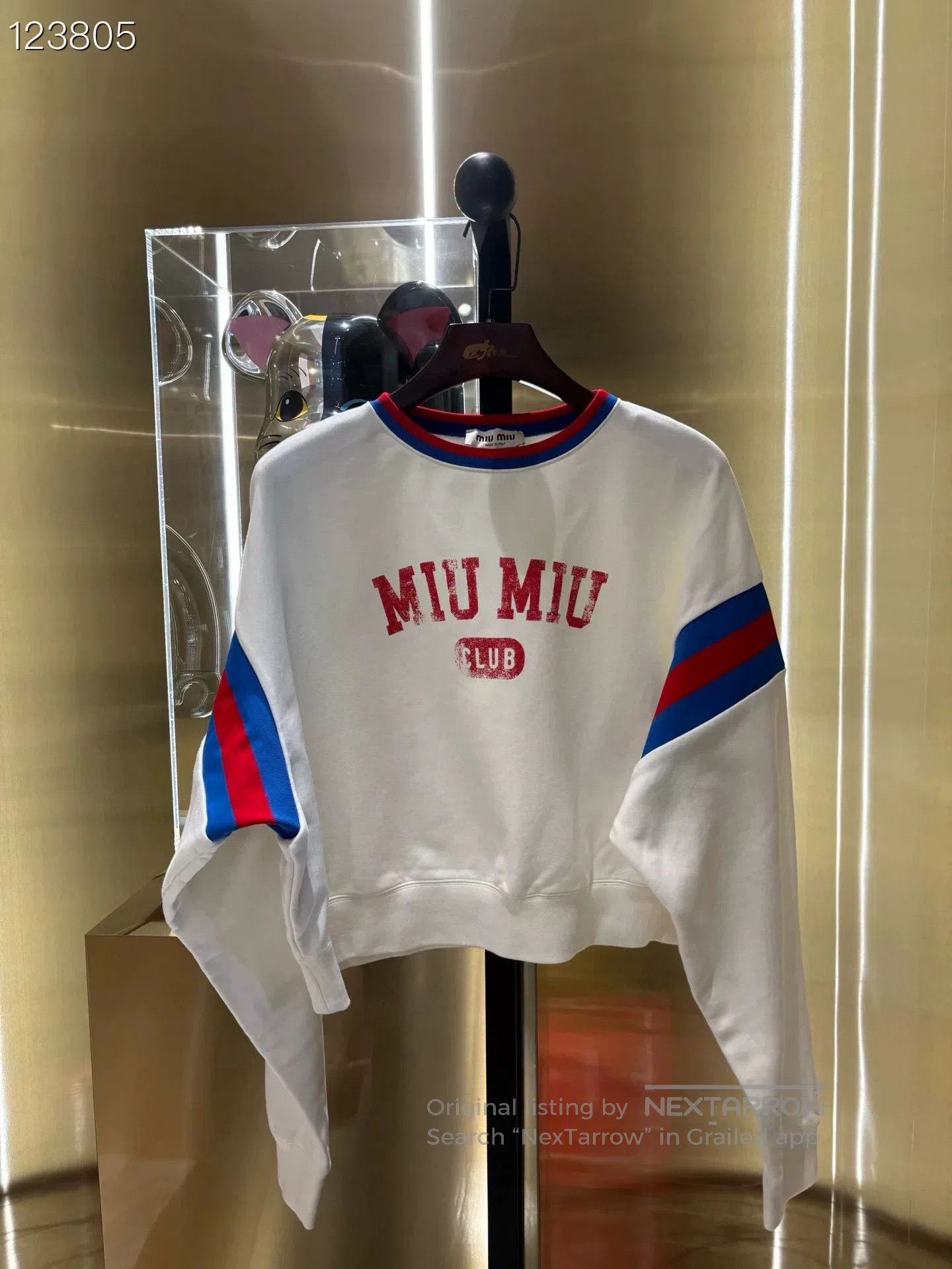 Miu Miu Miu Miu Logo Stripe Knit Crop Sweatshirt. Size L / US 10 / IT 46 - 1 Thumbnail