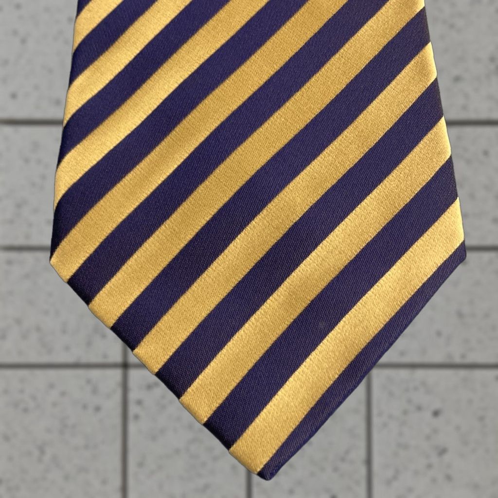 Charles Tyrwhitt Charles Tyrwhitt Seven Fold Tie Silk 3.7" x 62" Long Men Yellow Blue Stripe Handmade Tie Size ONE SIZE - 1 Thumbnail
