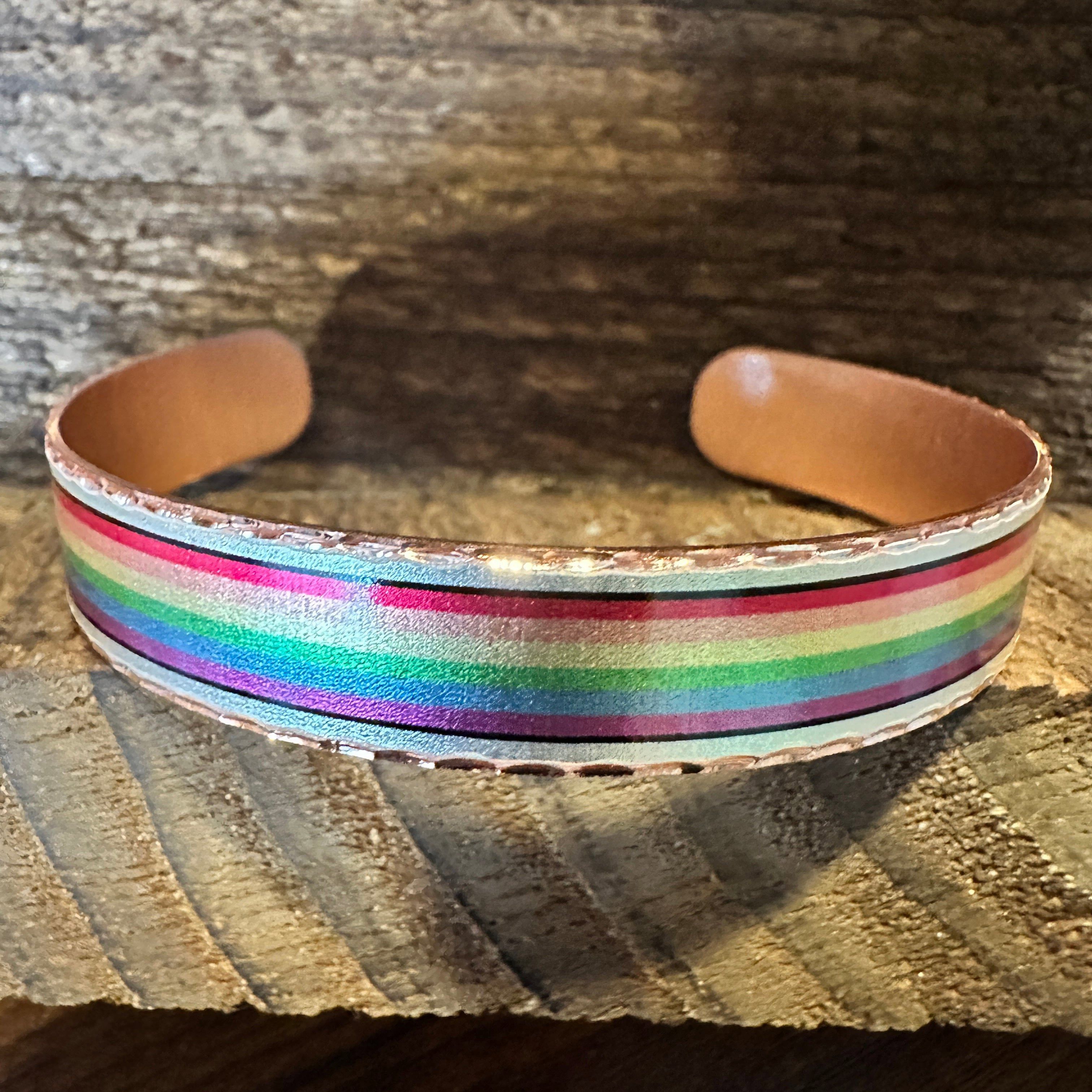 Other Handmade Boho Copper Narrow Cuff Bracelet, Diamond Cut Rainb Size ONE SIZE - 4 Thumbnail