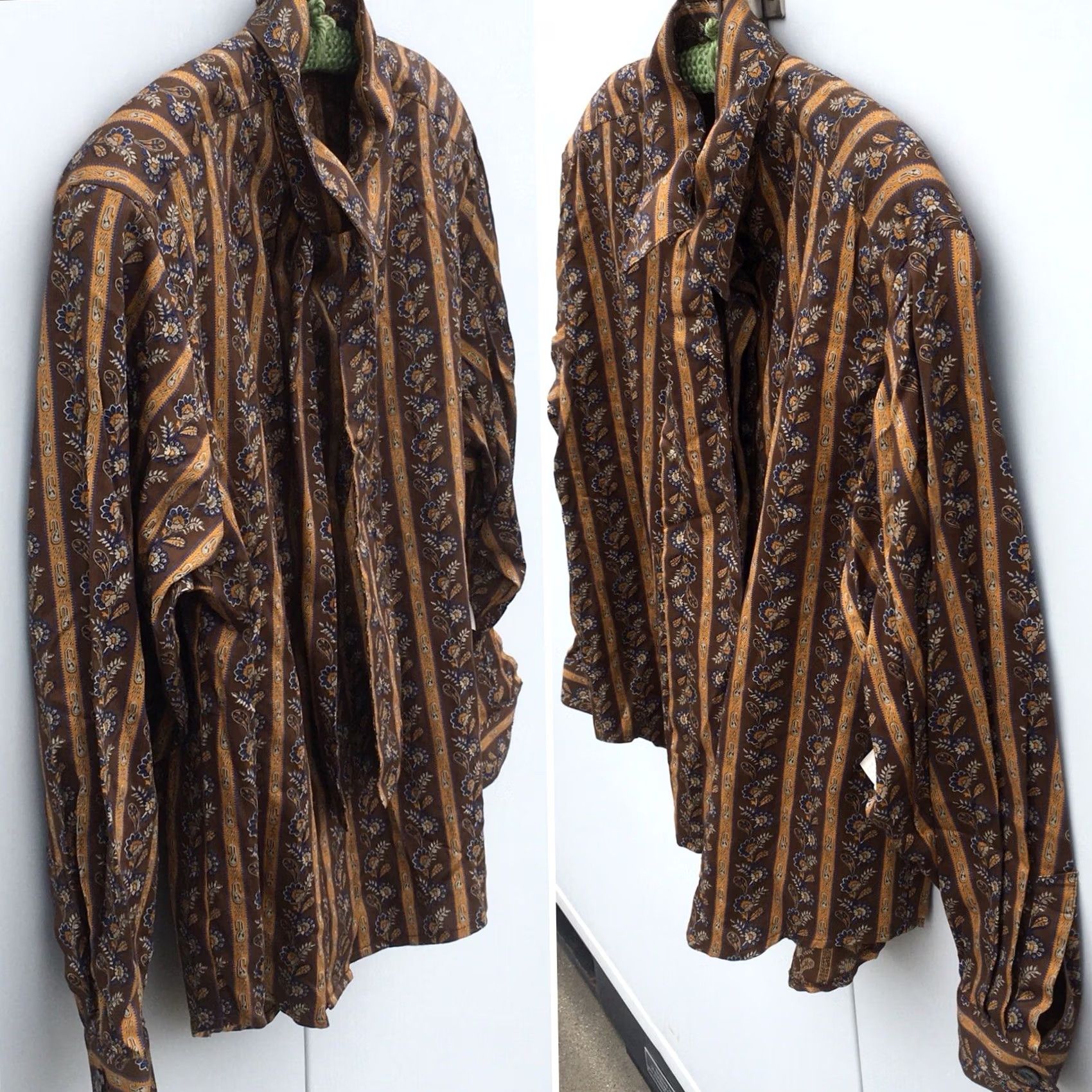 Vintage VINTAGE Made In Italy Blouse 100% Cotton Brown Paisley Abalone Buttons 1980s The Back Room NOS Sz 6 Womens Size M / US 6-8 / IT 42-44 - 3 Thumbnail