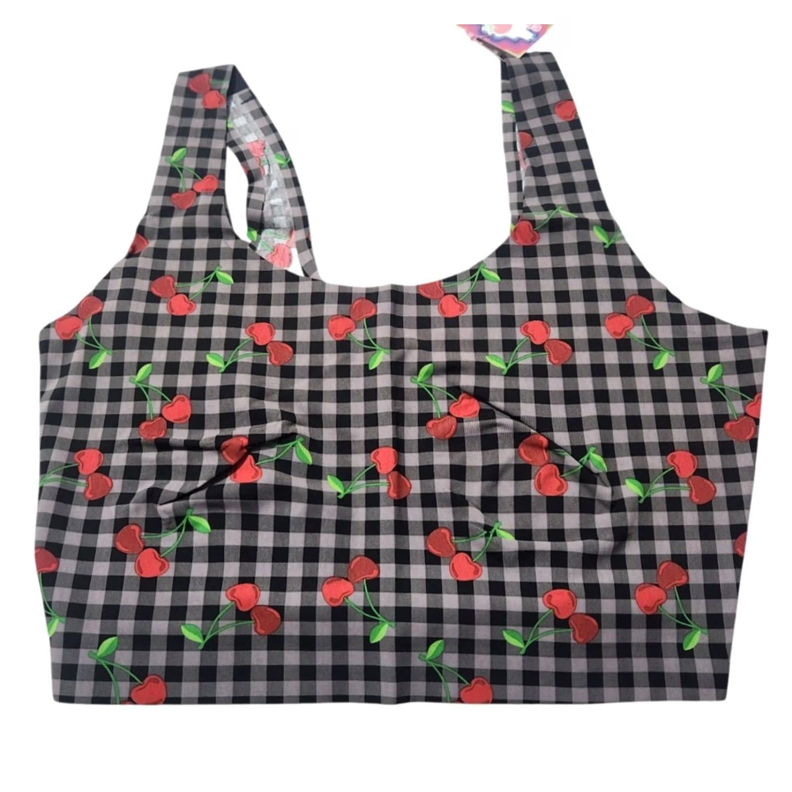 Vintage Cheek Boss Bra Womens XL Gray Cherries Checker BRA101-7 Bralette Wireless Pullover Underwireless Size ONE SIZE - 2 Thumbnail
