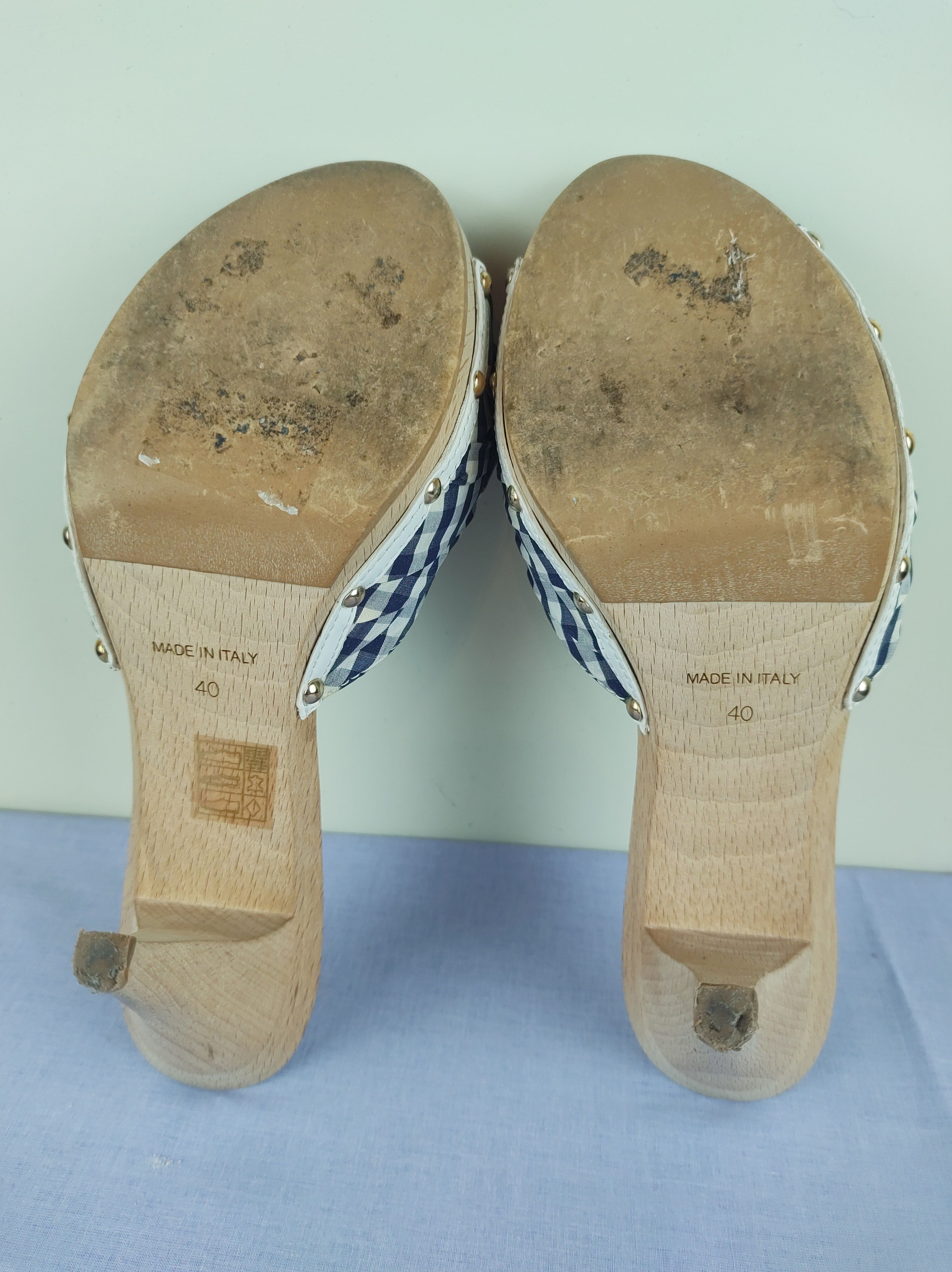 Dolce & Gabbana Dolce & Gabbana Italy Check Fabric Wooden Heel Mules Sandals Size US 10 / IT 40 - 6 Thumbnail