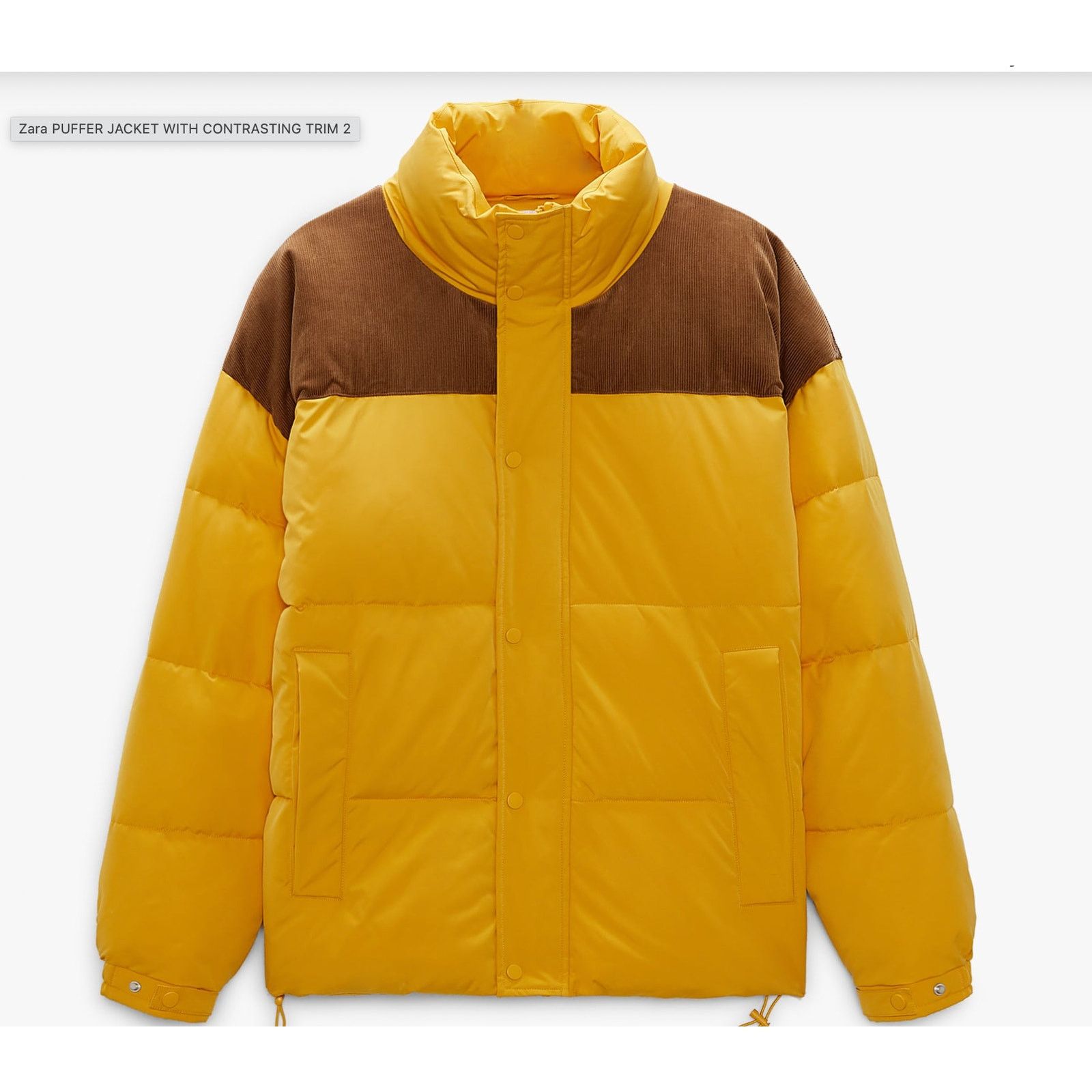 image of Zara Men Yellow Brown Puffer Corduroy Jacket (Size Small)