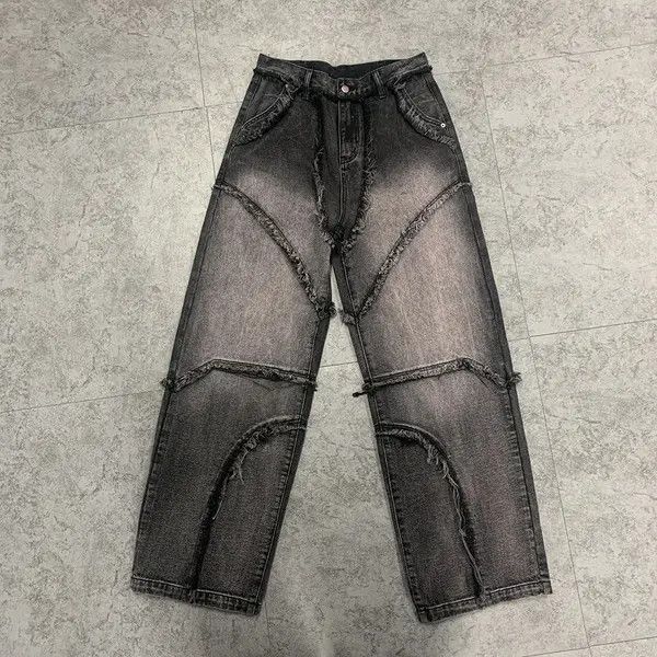 VIBE Edged Frayed Straight Leg Jeans - Mid-Rise, Cotton Denim Size US 32 / EU 48 - 5 Thumbnail