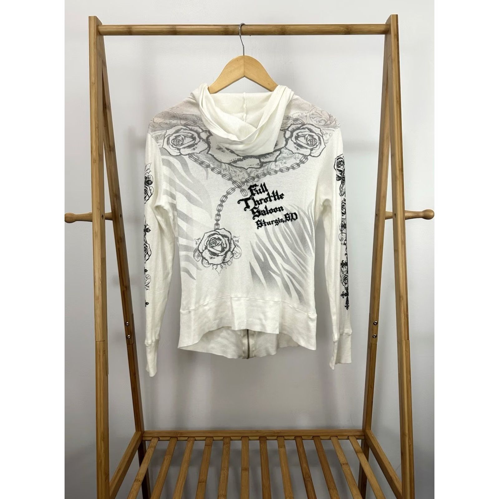 Vintage VINTAGE Y2K Rose Rosary Long Sleeve Full Zip Hoodie Women's White Size M Size M / US 6-8 / IT 42-44 - 2 Thumbnail