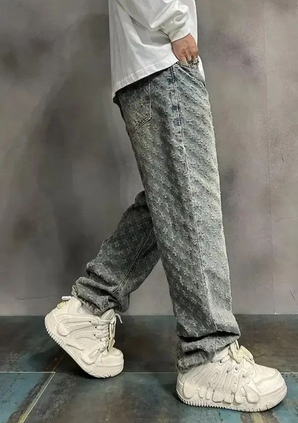 Japanese Brand VIBE Trendy High Street Jacquard Design Jeans Size US 31 - 5 Thumbnail
