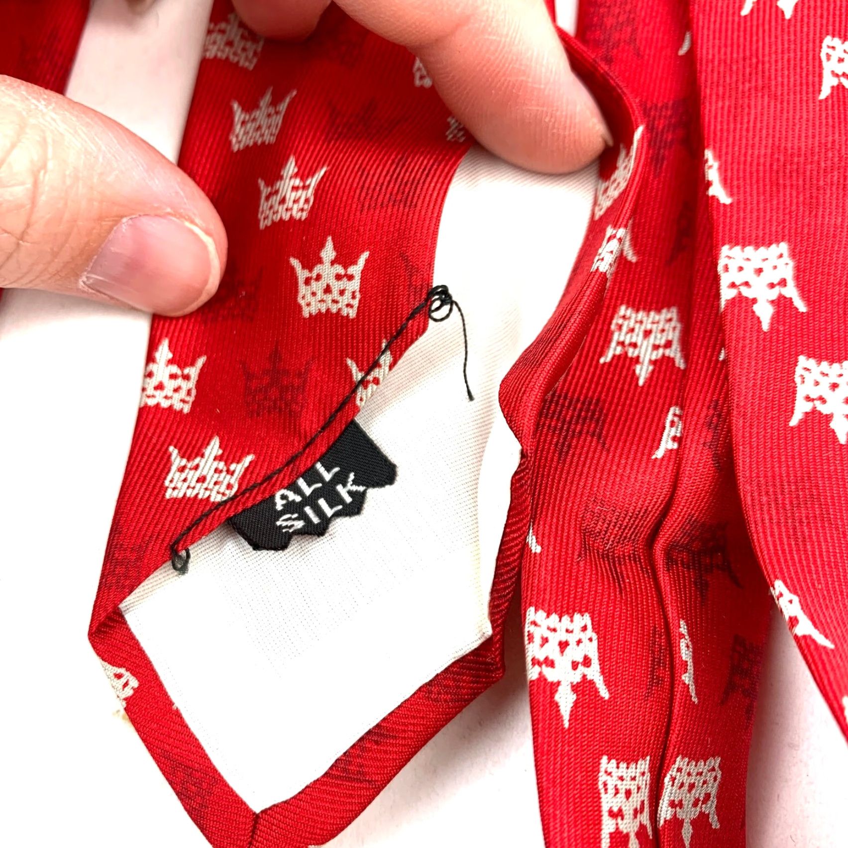 Vintage VINTAGE Crown By Lilly Dache Silk Tie 55 x 2.5" Red White Men Size ONE SIZE - 5 Thumbnail