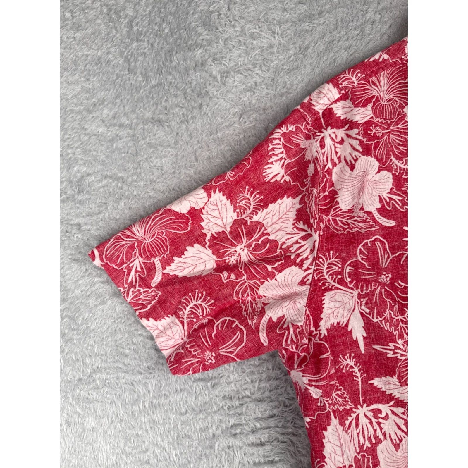 Croft & Barrow VINTAGE Croft & Barrow Hawaiian Shirt Mens Large Red Floral Button-Up Linen Cotton Aloha Resort Size US L / EU 52-54 / 3 - 6 Thumbnail