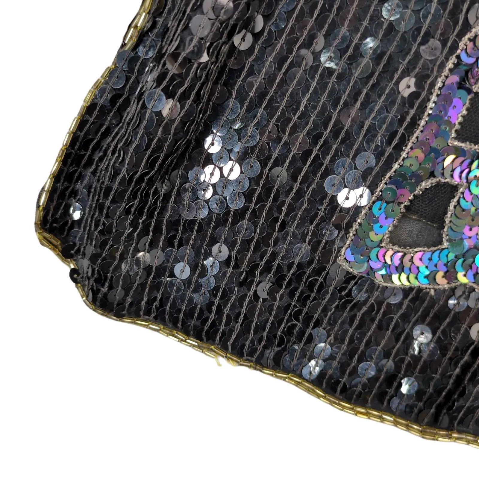 Vintage Star Group Sz M 100% Silk Black Sequin Beaded Gold Rose Top Size M / US 6-8 / IT 42-44 - 6 Thumbnail
