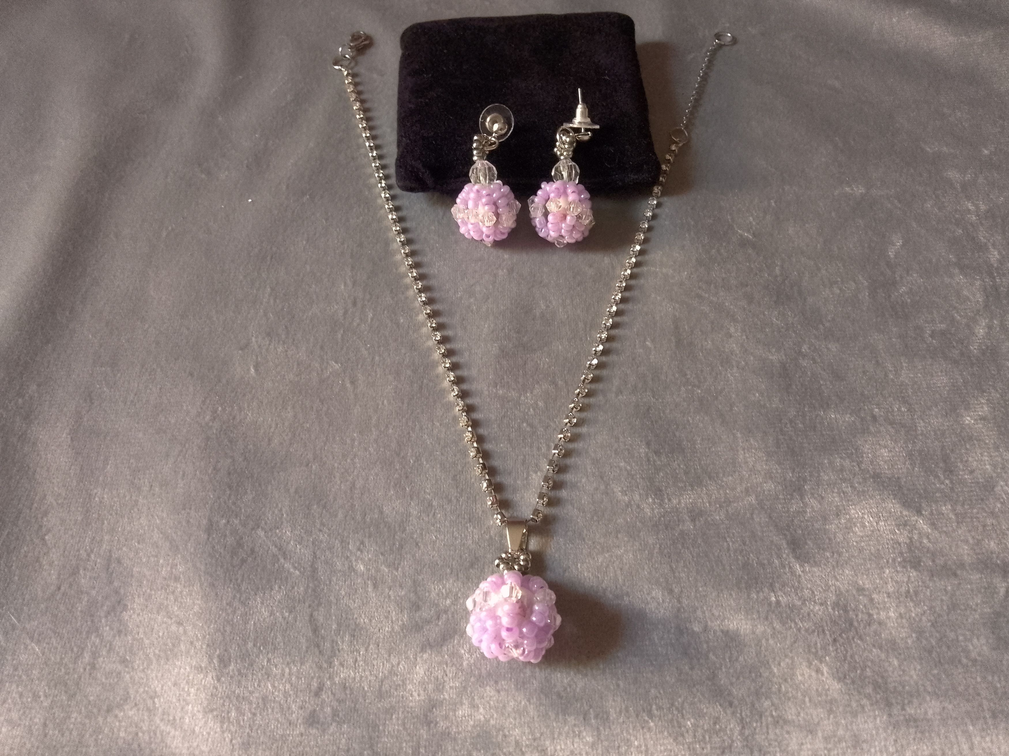 Handmade Necklace Beaded Pearl Pendant Earrings Purple Size ONE SIZE - 7 Thumbnail