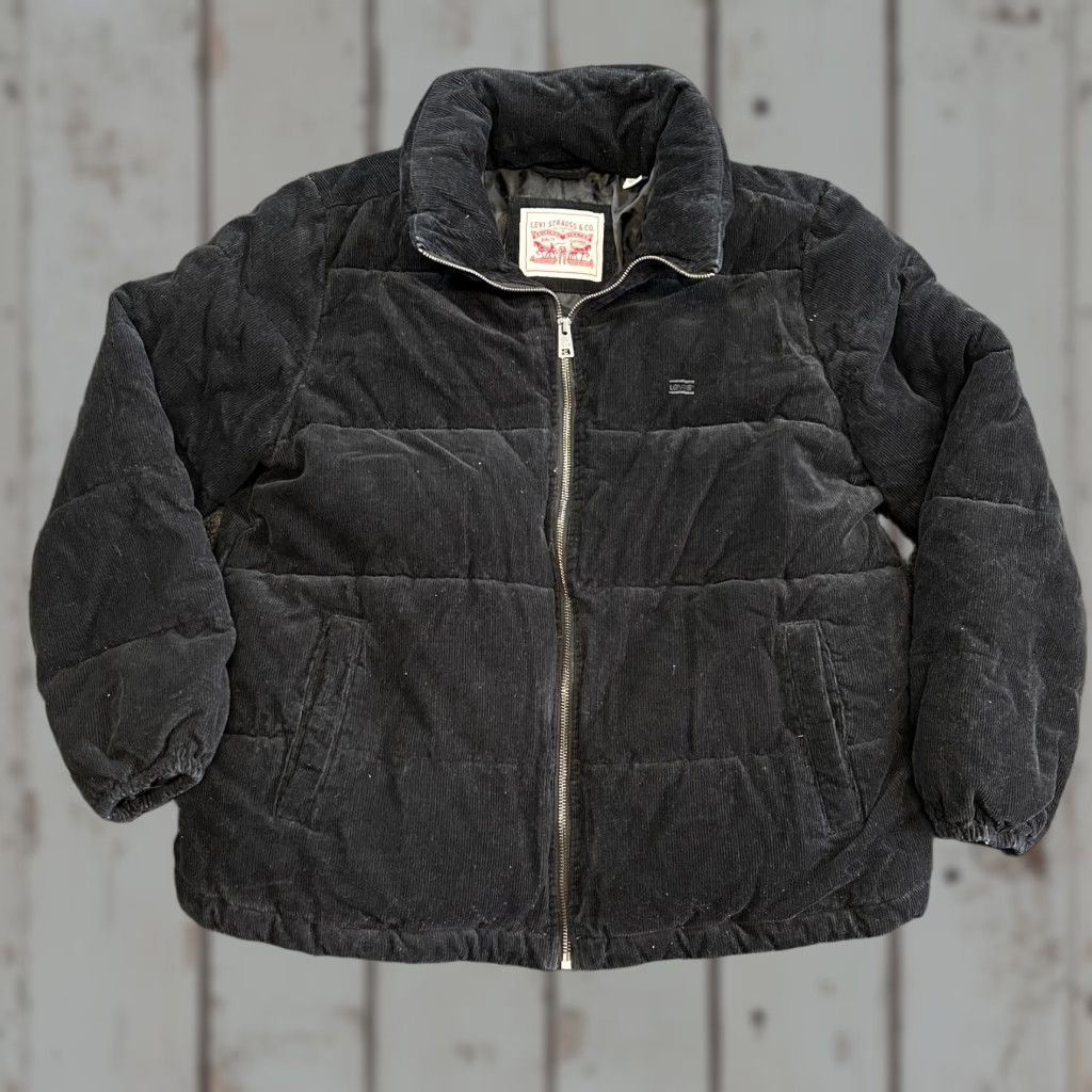 VINTAGE Levi’s Zoe Jacket Womens Puffer Corduroy Black L Quilted Full Zip