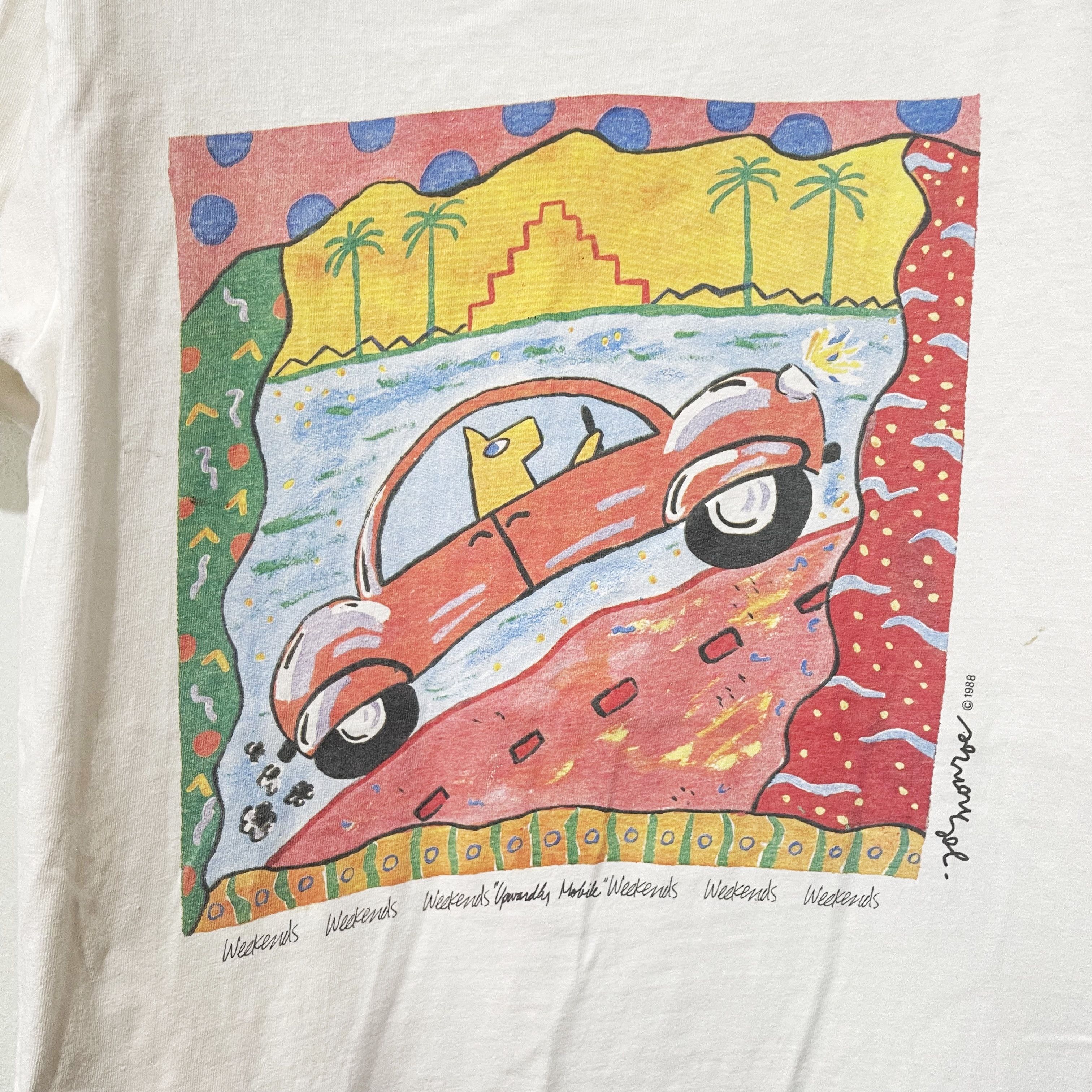 Vintage Vintage 1988 Abstract Car Weekends T-Shirt Size US S / EU 44-46 / 1 - 2 Thumbnail