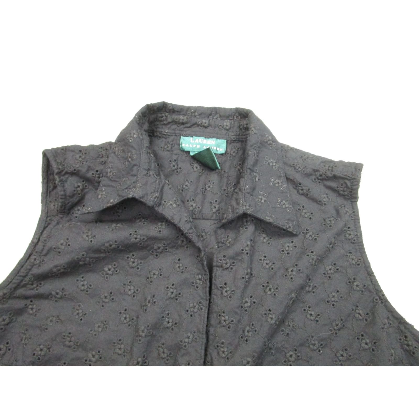 Ralph Lauren VINTAGE Lauren Ralph Lauren Shirt Womens L Black Sleeveless Eyelet Floral y2k Size L / US 10 / IT 46 - 2 Thumbnail