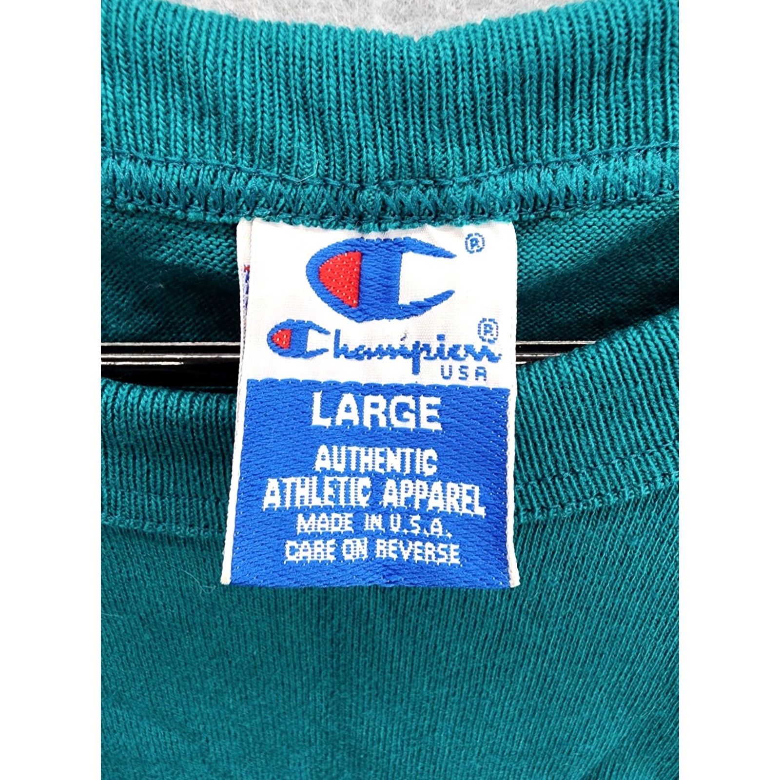 Champion VINTAGE Champion T-Shirt Men XL Sea Green 90s Single Stitch Blank Tee USA Blank Logo Crew Neck Short Sleeve Shirts Size US XL / EU 56 / 4 - 4 Thumbnail
