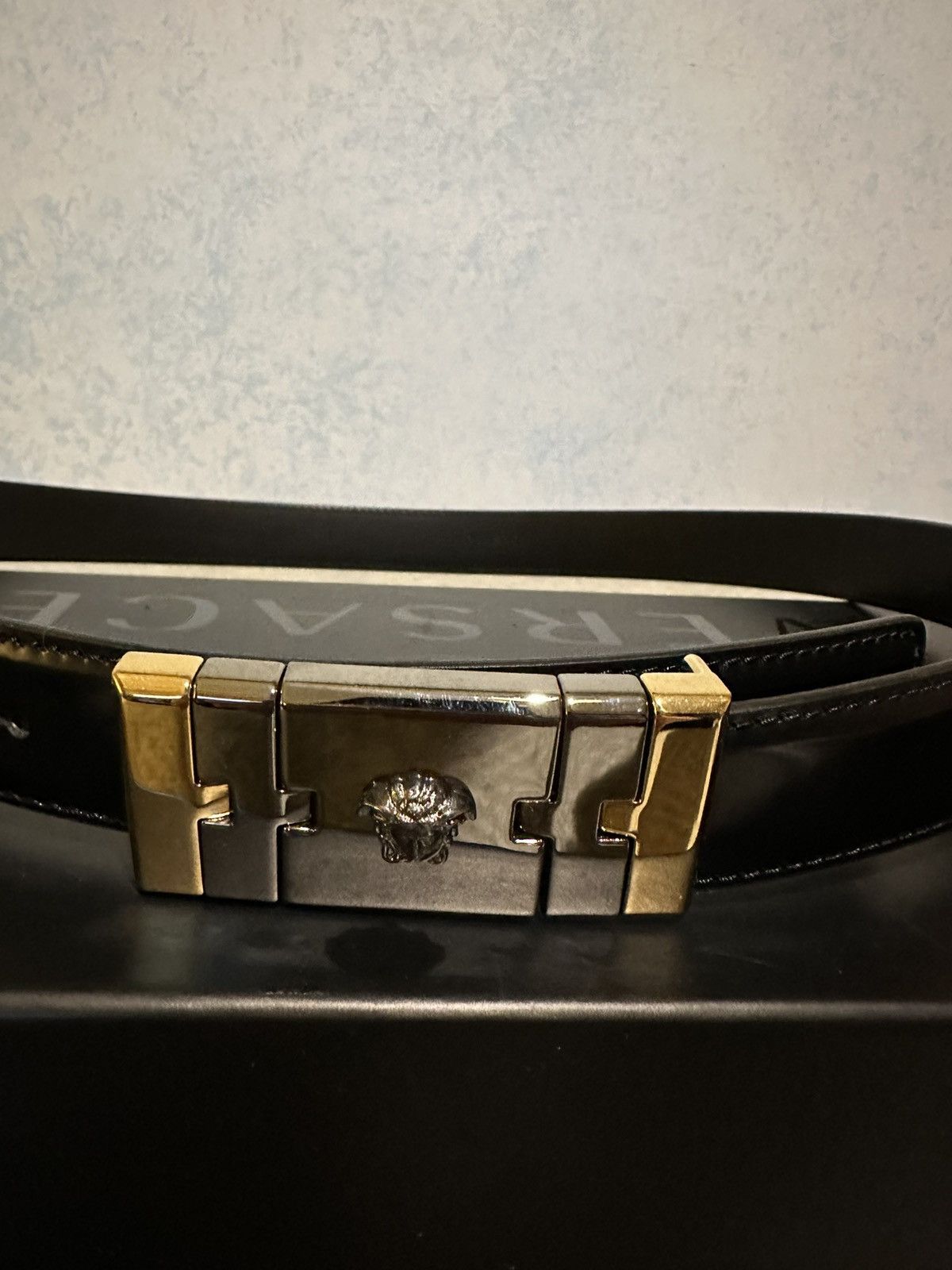 image of Versace Belt in Black/Gold, Men's (Size 38)