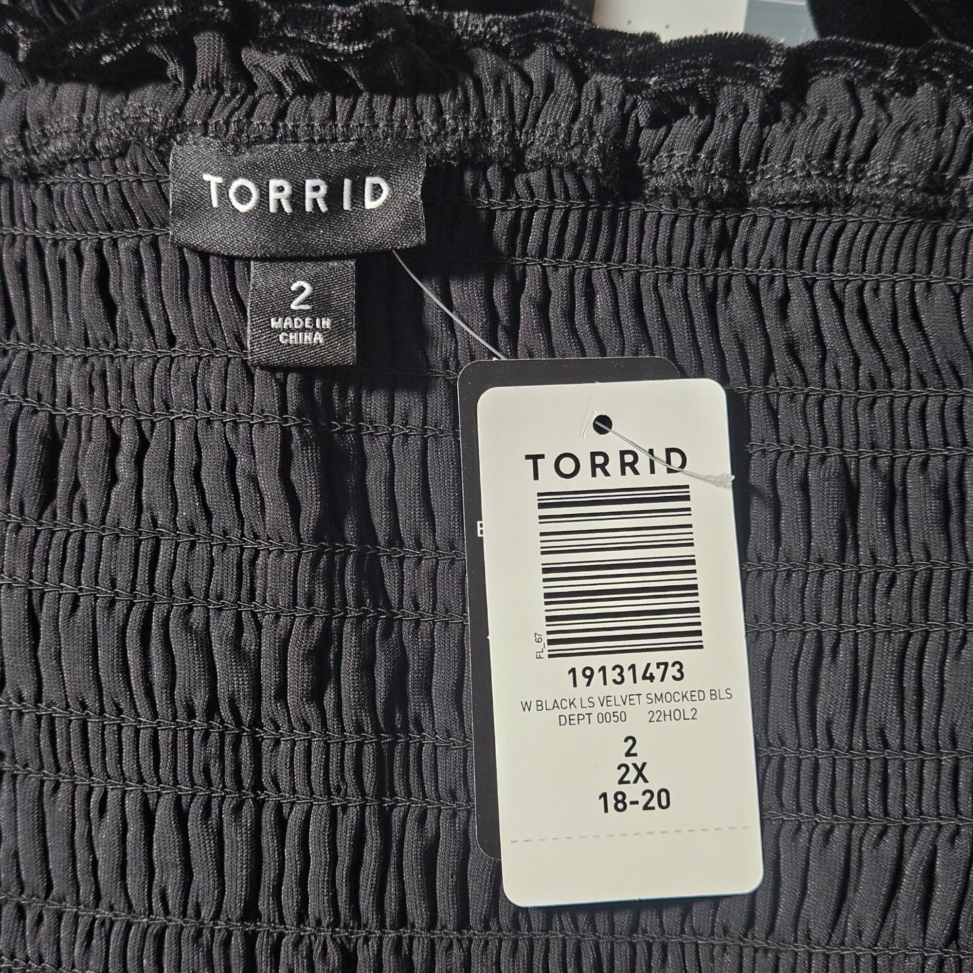 Torrid NWT Torrid Women’s Velvet Smocked 2X Blouse Black Y2K Dark Size XXL / US 16-18 / IT 52-54 - 3 Thumbnail
