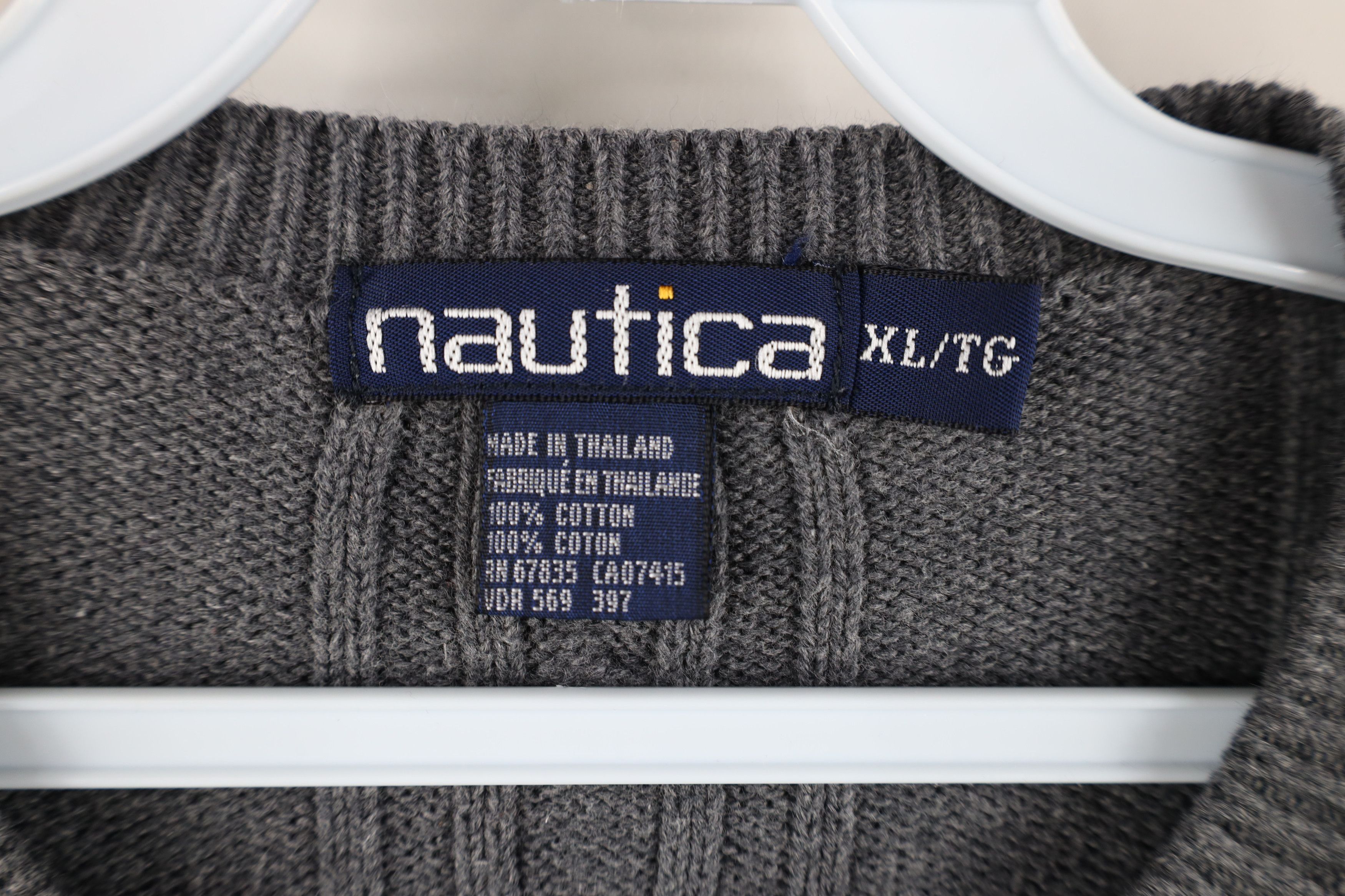 Nautica × Vintage Vintage 90s Nautica Cotton Cable Knit Crewneck Sweater Gray Size US XL / EU 56 / 4 - 6 Thumbnail