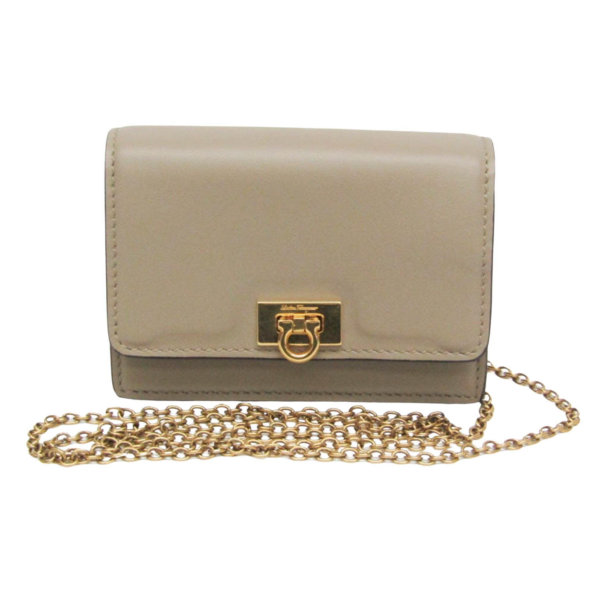 Salvatore Ferragamo Gancini Beige Leather Shoulder Bag (Pre-Owned) Size ONE SIZE - 1 Thumbnail